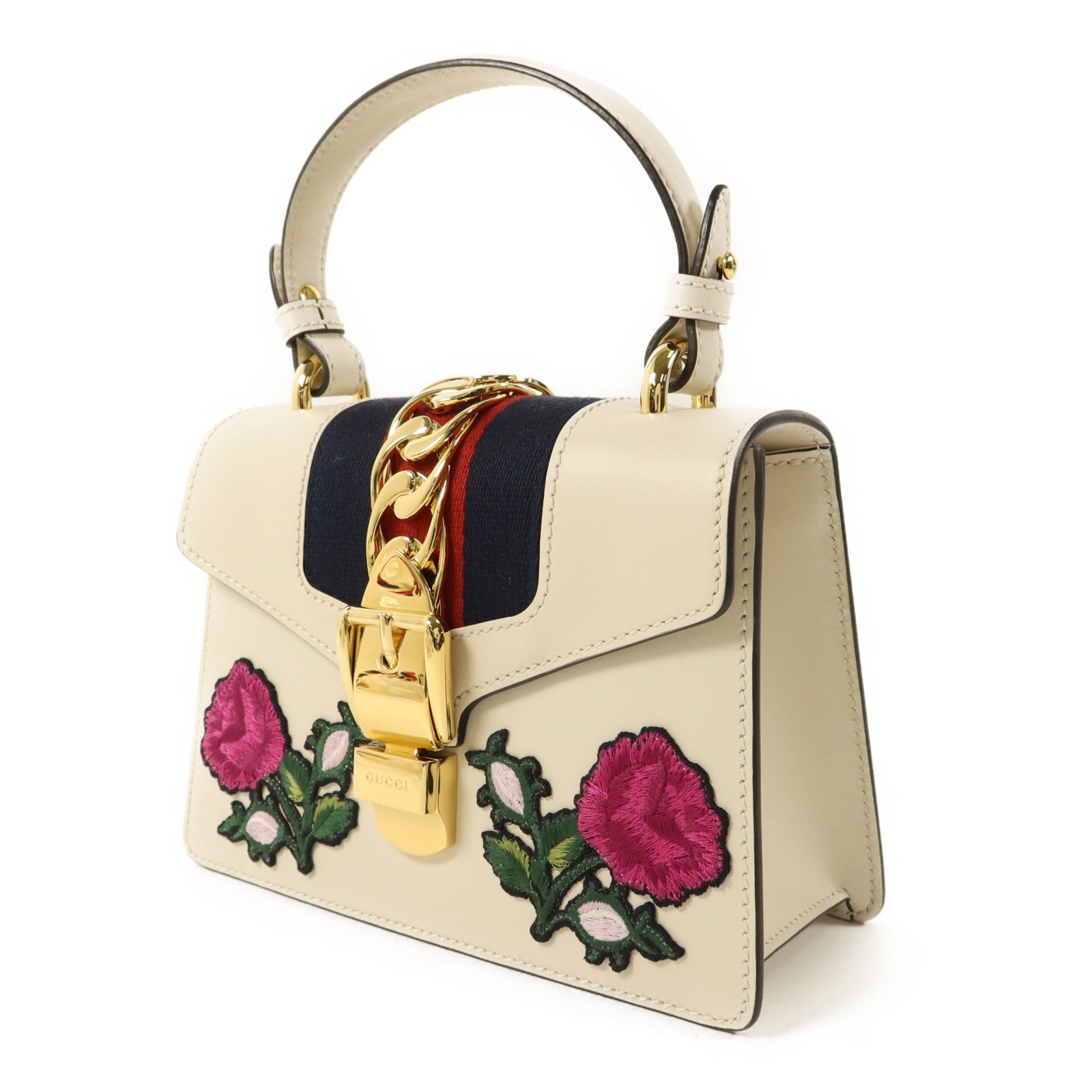 GUCCI 牛皮皮革Sylvie金扣手挽肩背兩用袋