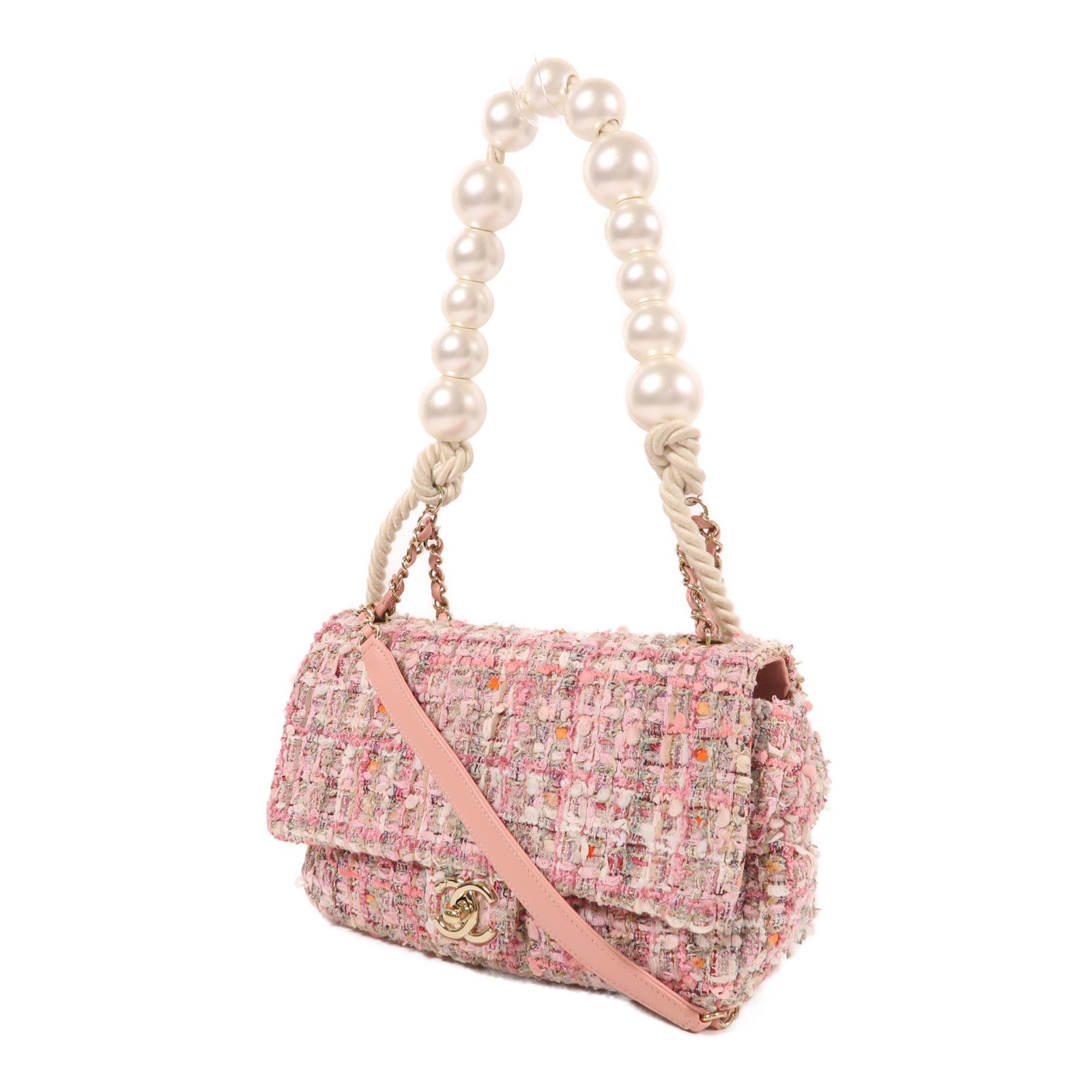 CHANEL Tweed Pearl Shoulder Bag金扣手挽肩背兩用袋