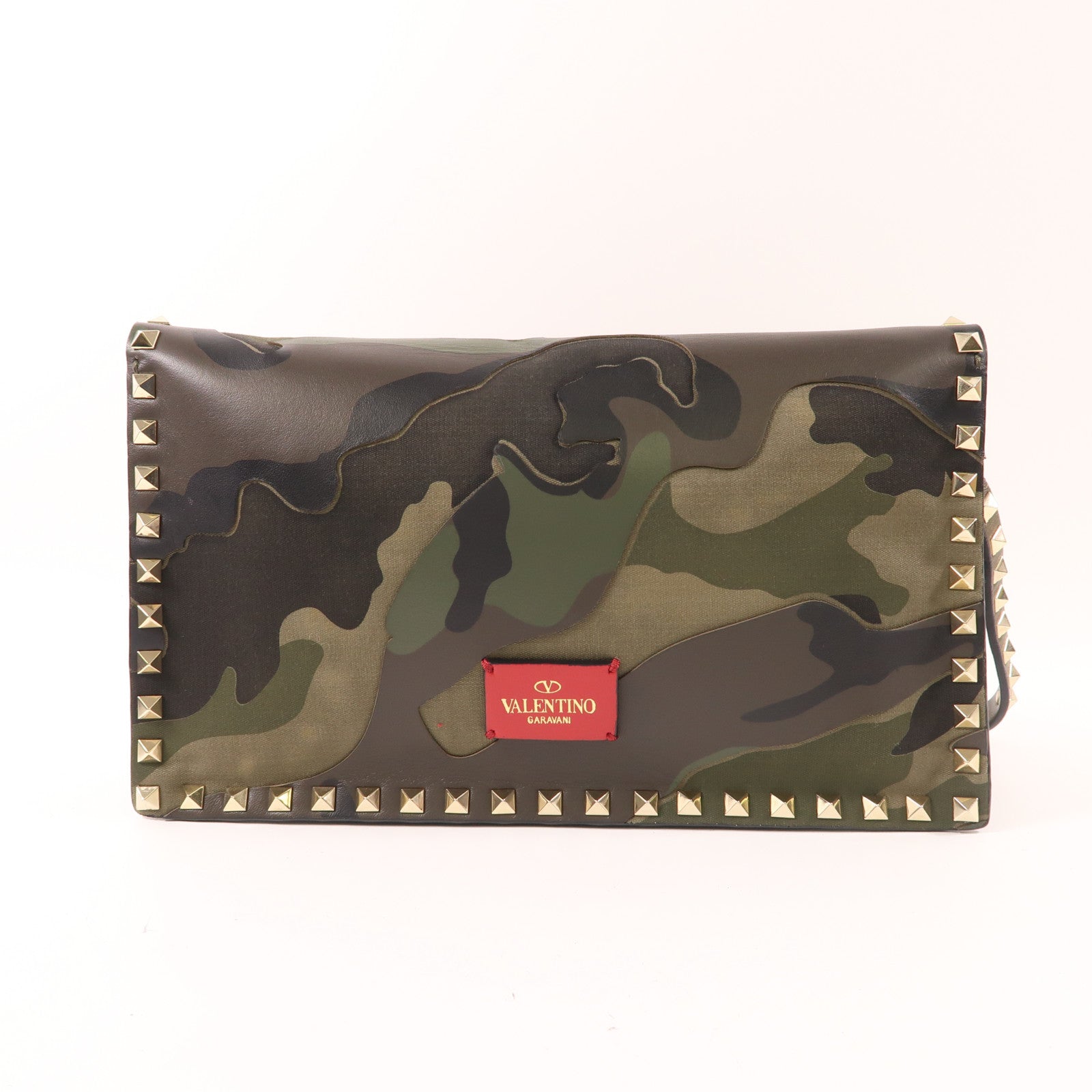 Valentino 牛皮皮革/帆布Clutch金扣手拿包