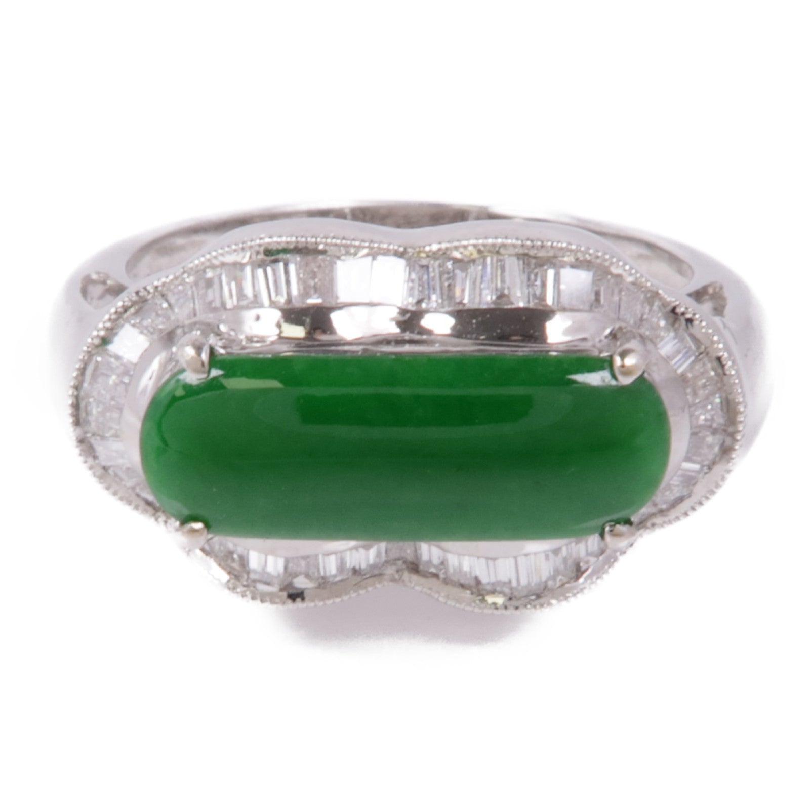 JEWELRY Jade Diamond Ring 18K White Gold US#7