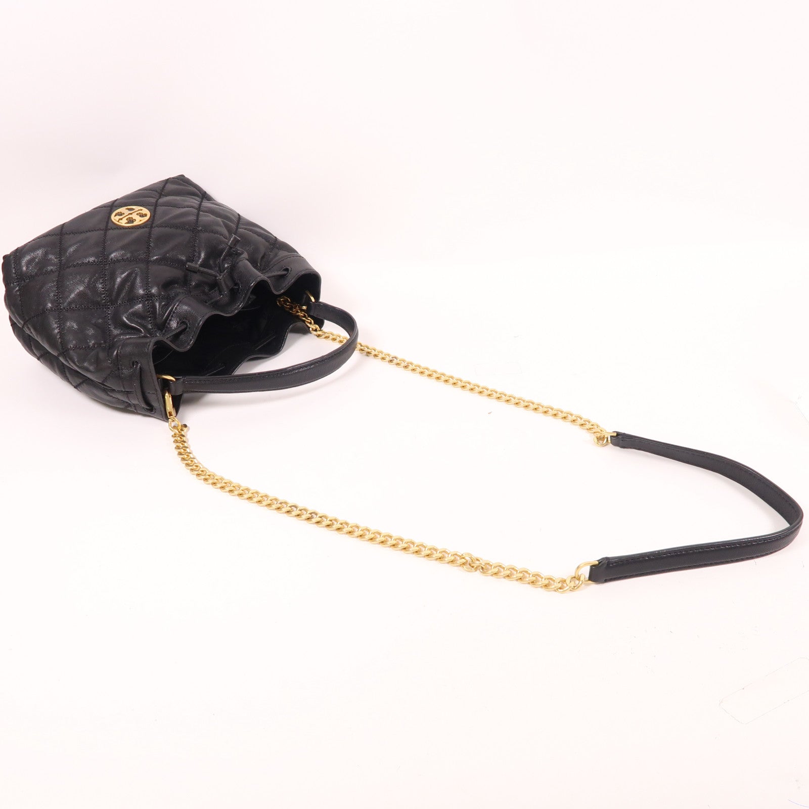 Tory Burch 皮革Willa Small Drawstring Bag金扣鏈帶手挽肩背兩用袋