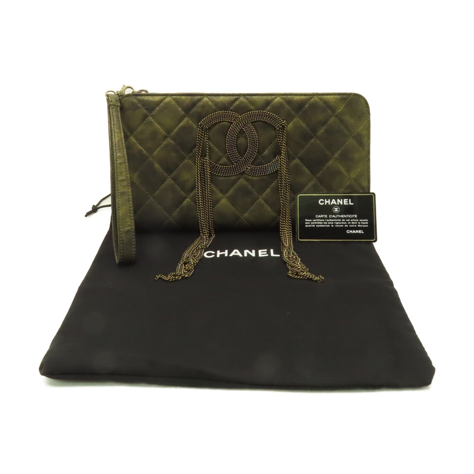 CHANEL **【清倉大減價】菱格牛皮皮革Clutch金扣手拿包金色
