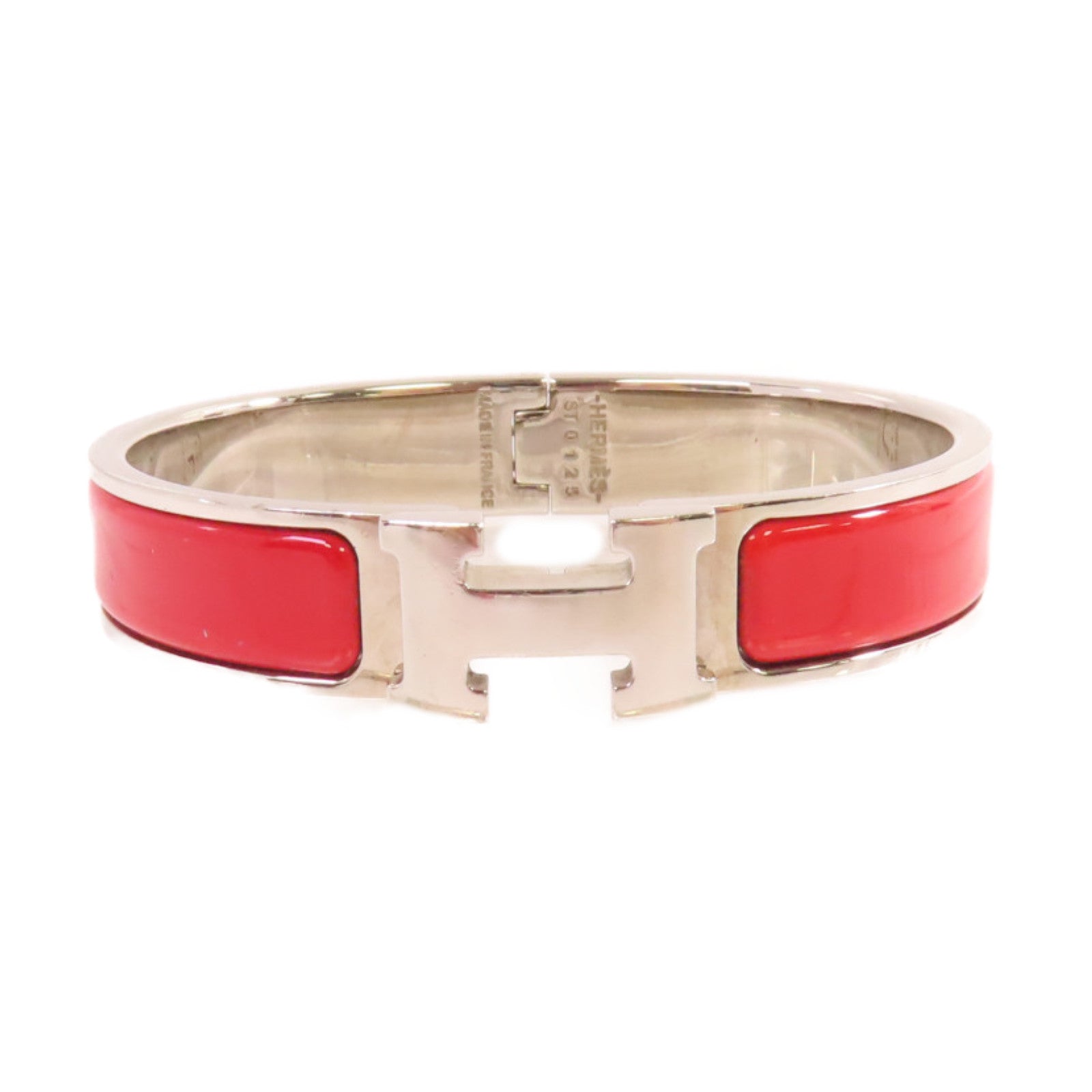 HERMES 金屬/琺瑯Clic H Bracelet手鐲橘紅色