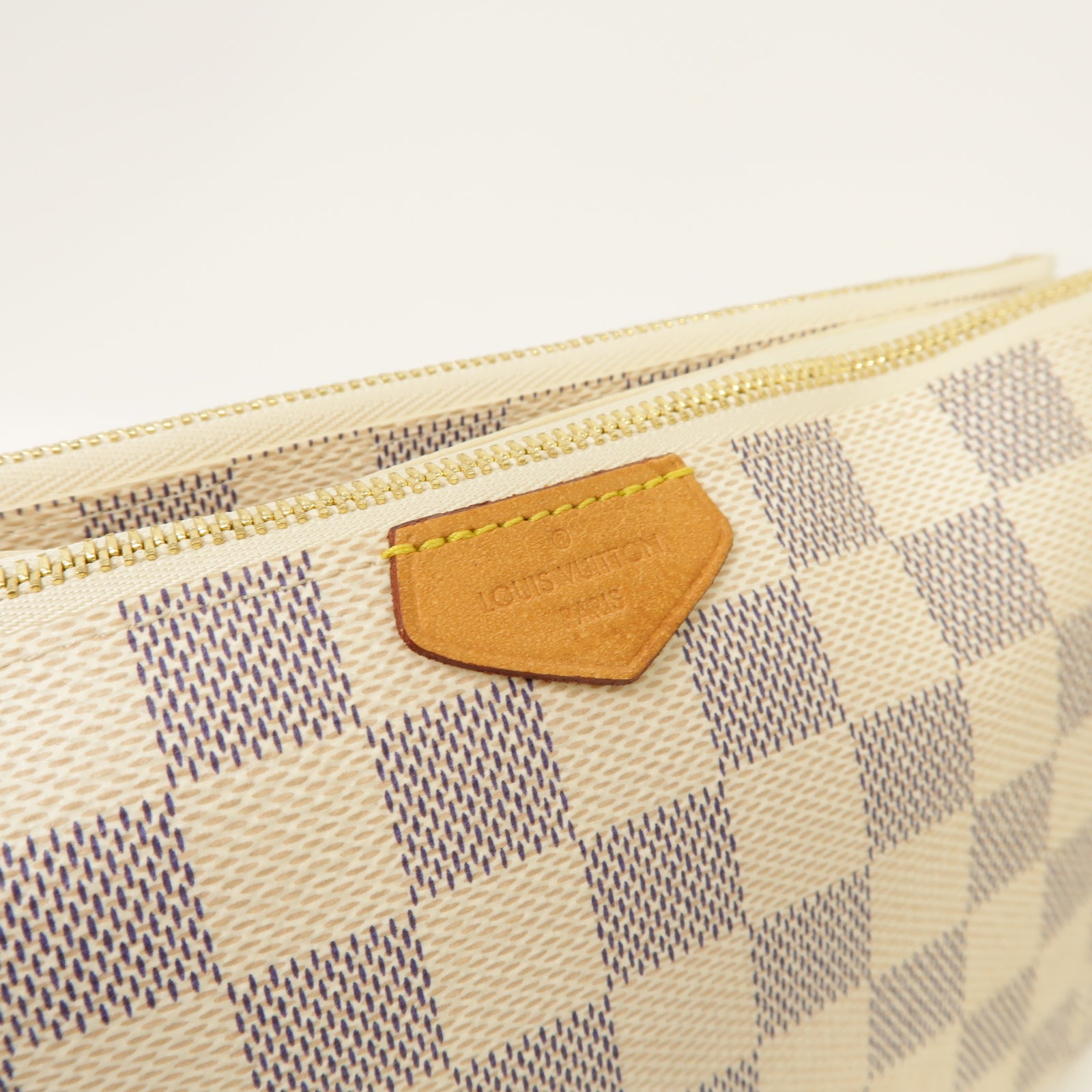 LOUIS VUITTON Damier Azur Double Zip Pochette金扣肩背袋白色