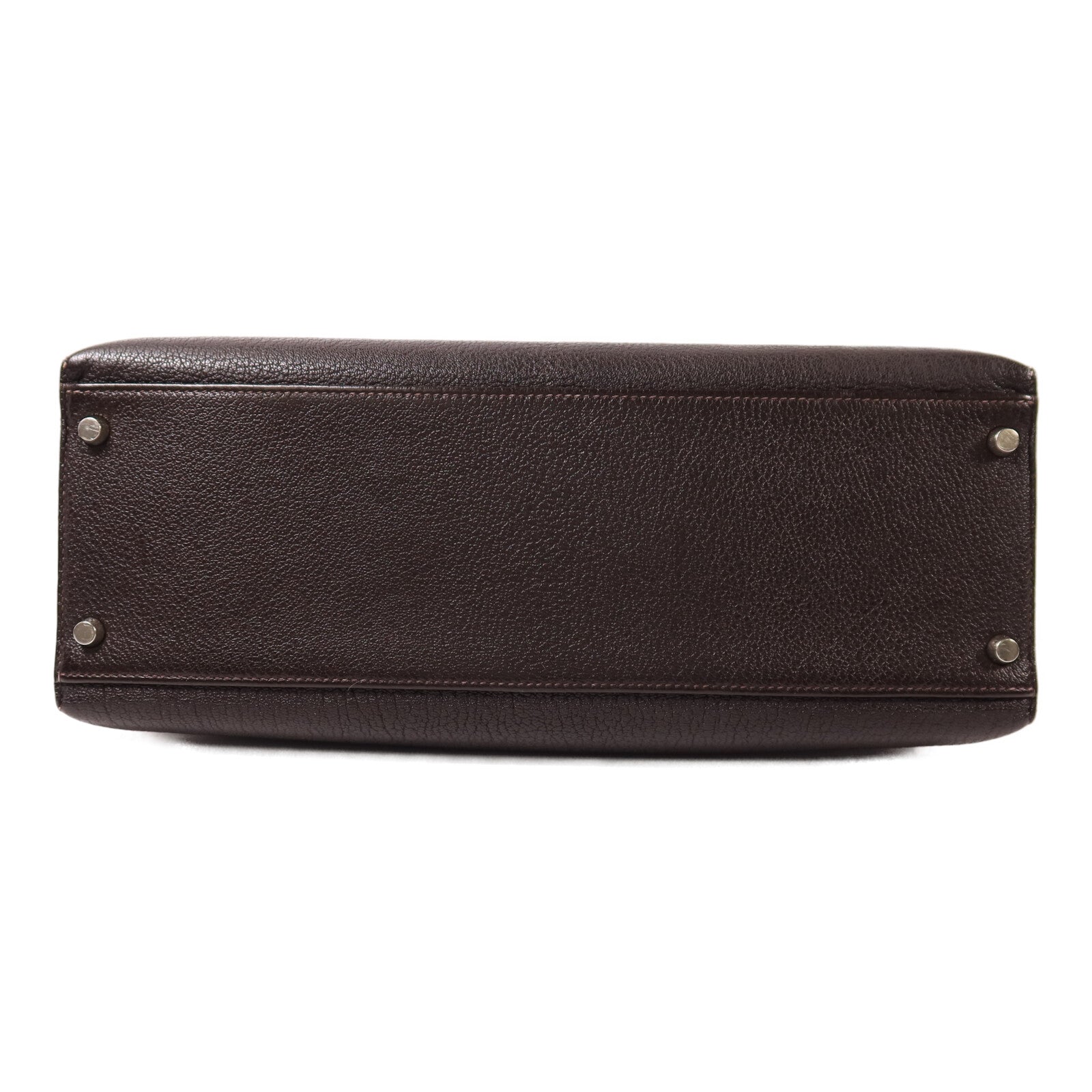 HERMES Chevre皮革Kelly 35銀扣手挽肩背兩用袋Café