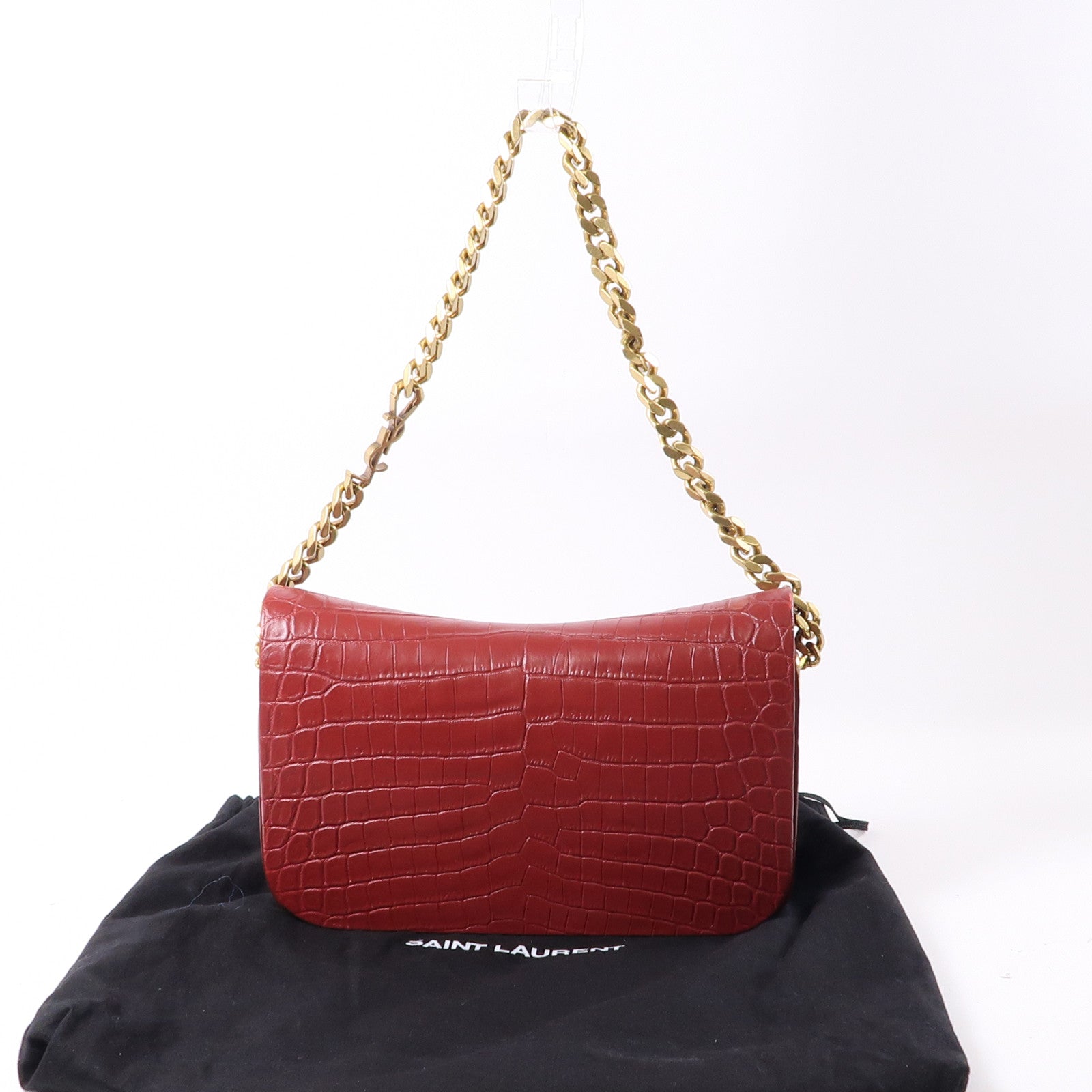 SAINT LAURENT 牛皮皮革Elise金扣鏈帶肩背袋紅色