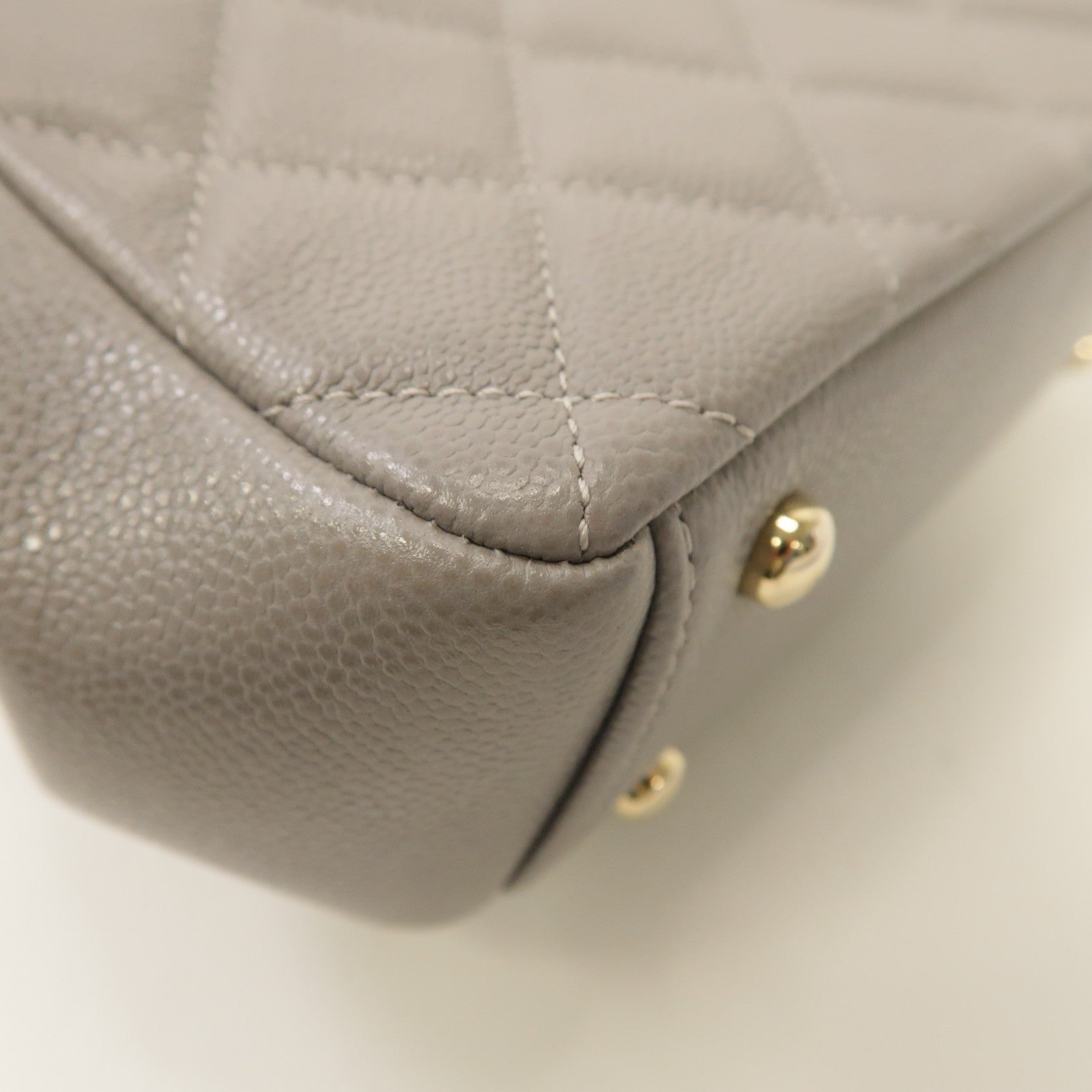 CHANEL 菱格Caviar皮革Chain Shoulder Bag金扣手挽肩背兩用袋灰色