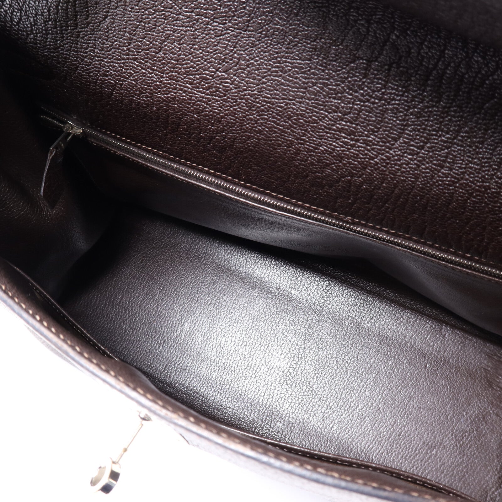 HERMES Chevre皮革Kelly 35銀扣手挽肩背兩用袋Café