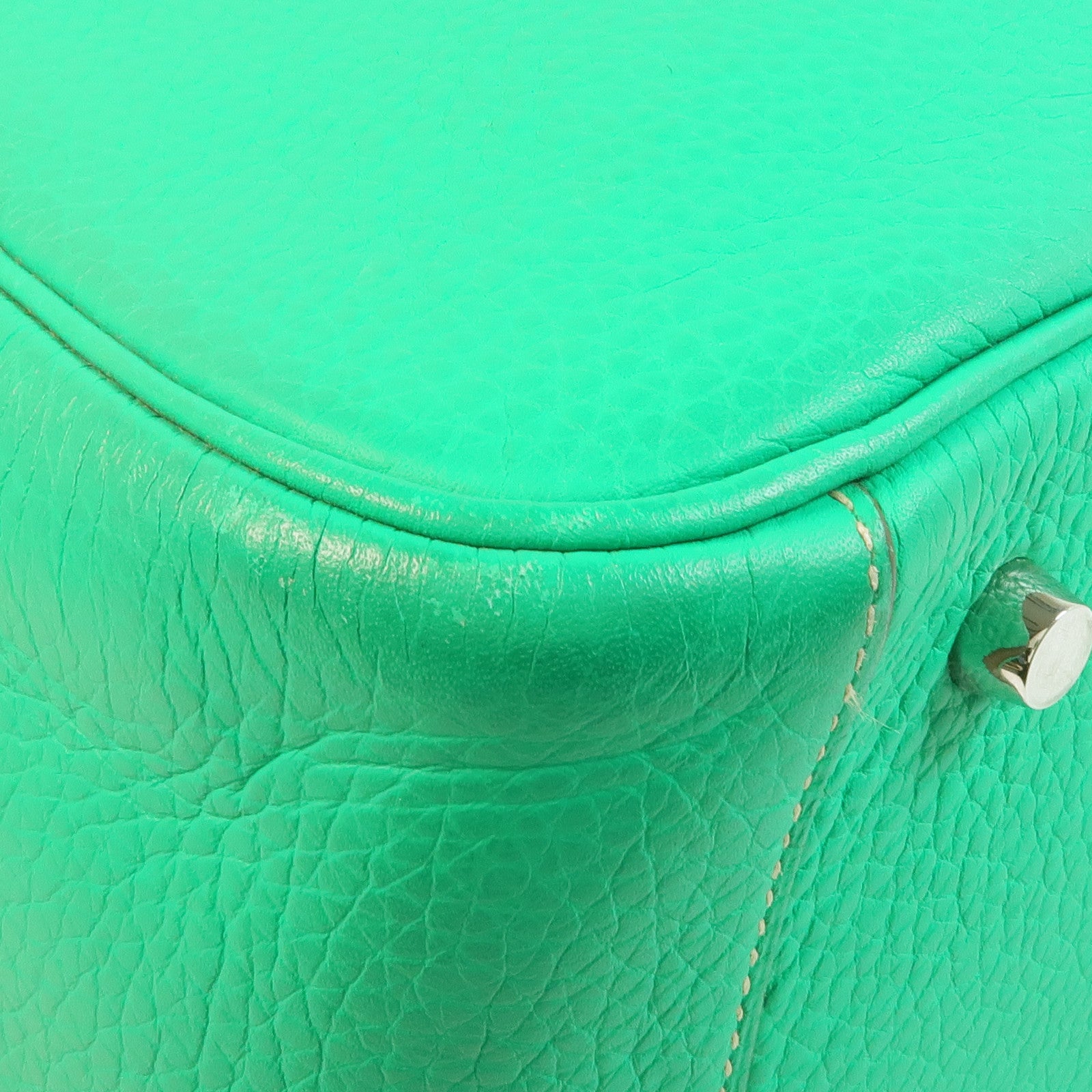 HERMES Clemence皮革Lindy 34銀扣手挽肩背兩用袋Menthe/Gris Tourterelle