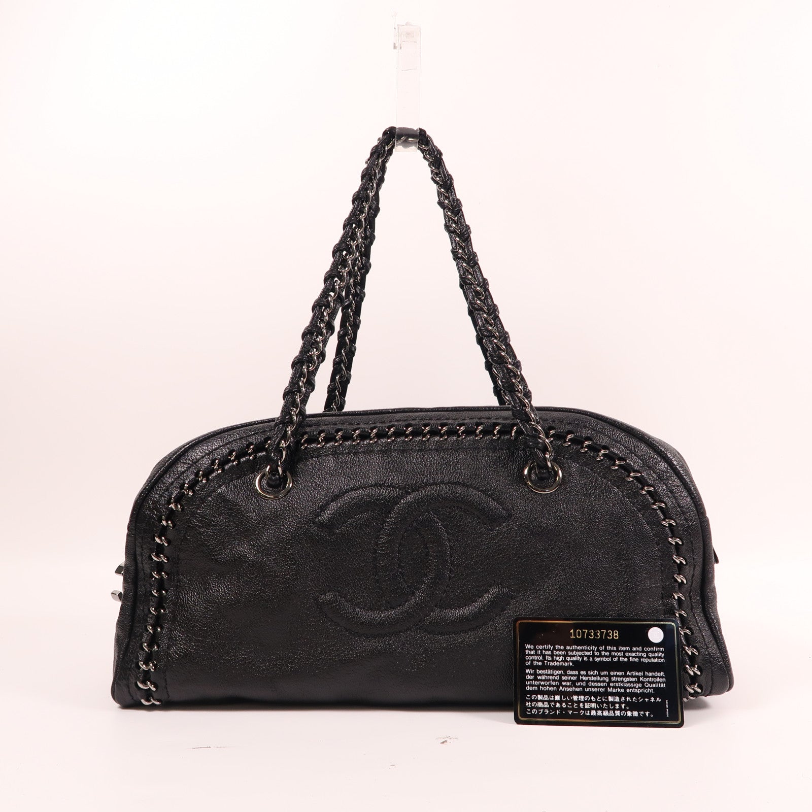 CHANEL 羊皮皮革Luxe ligne bowler bag銀扣肩背袋黑色