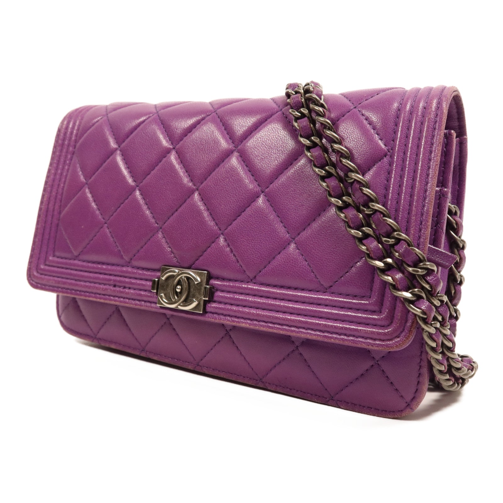 CHANEL 【激減優惠】羊皮皮革Boy WOC Wallet On Chain銀扣鏈帶鏈帶肩背袋