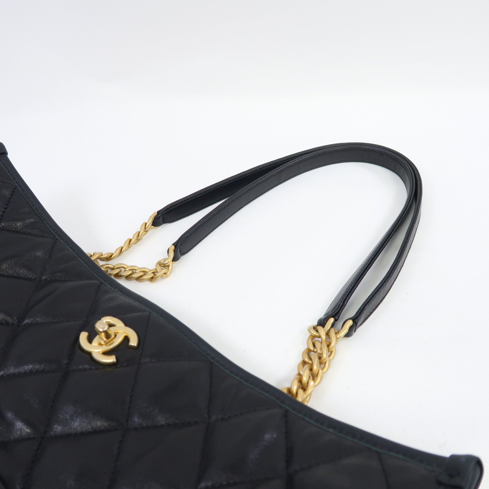 CHANEL 菱格牛皮皮革Tote Bag金扣手挽袋黑色