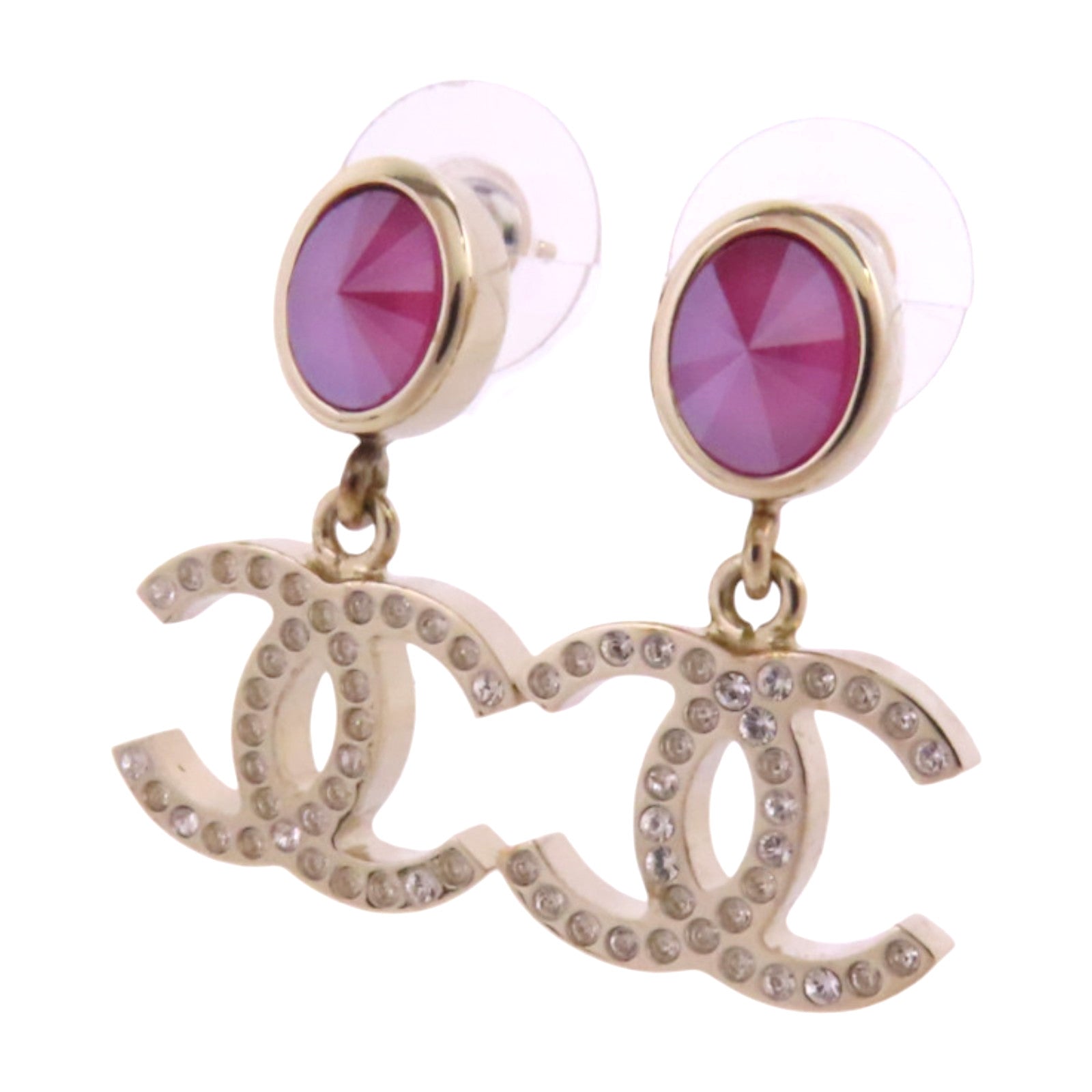 CHANEL 金屬/水鑽Earrings銀扣耳環