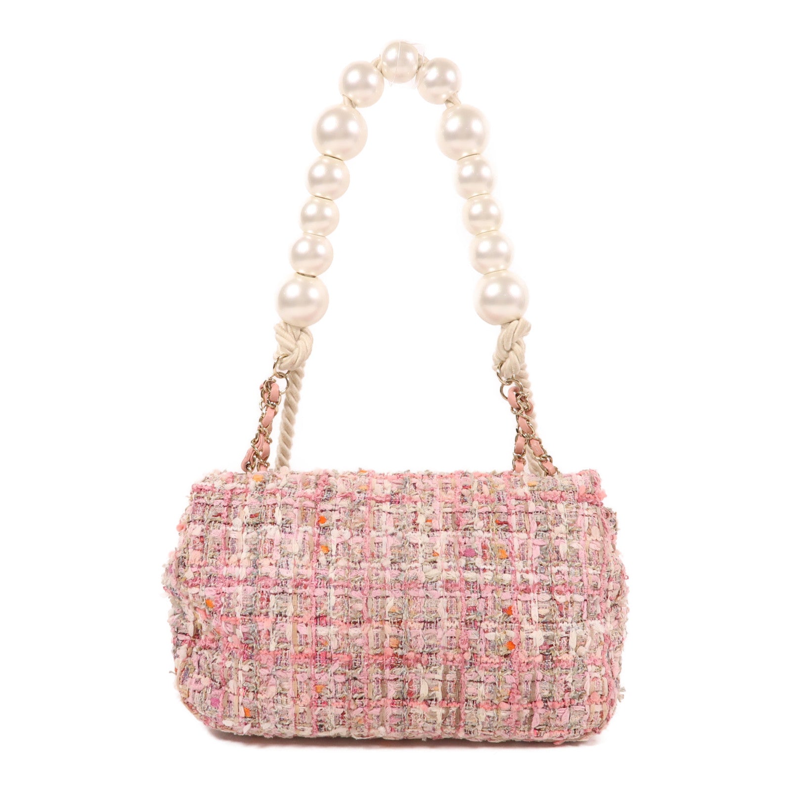 CHANEL Tweed Pearl Shoulder Bag金扣手挽肩背兩用袋