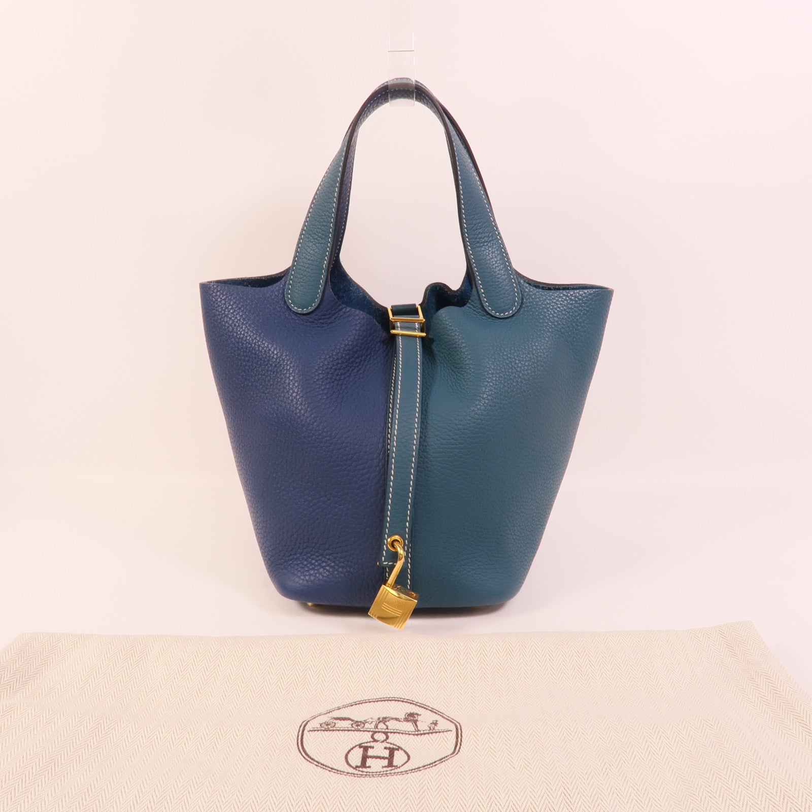 HERMES Clemence皮革Picotin PM手挽袋Deep Blue Vert Bosphore