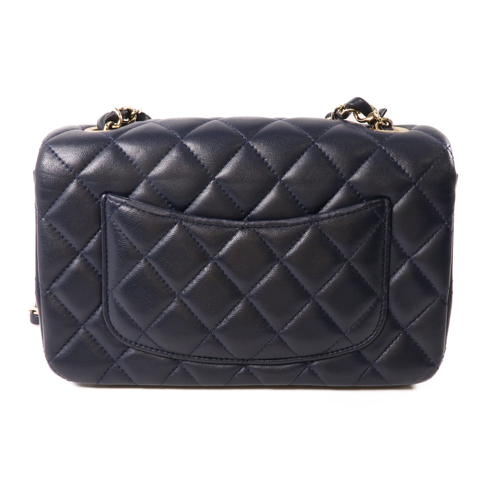 CHANEL 羊皮皮革Classic 20cm金扣鏈帶肩背袋深藍色