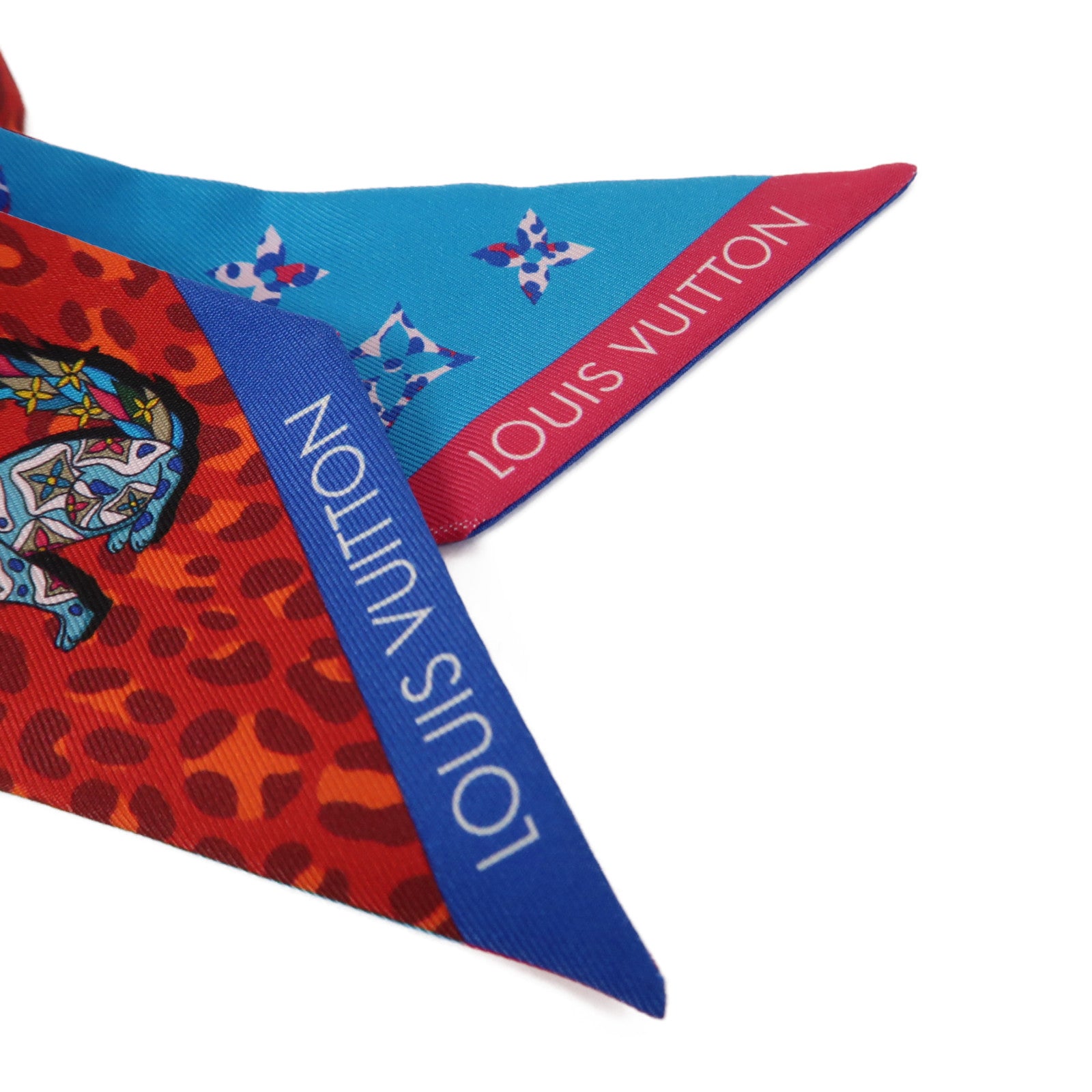 LOUIS VUITTON 【激減優惠】絲質Bestiary BB Bandeau絲巾紅色/藍色