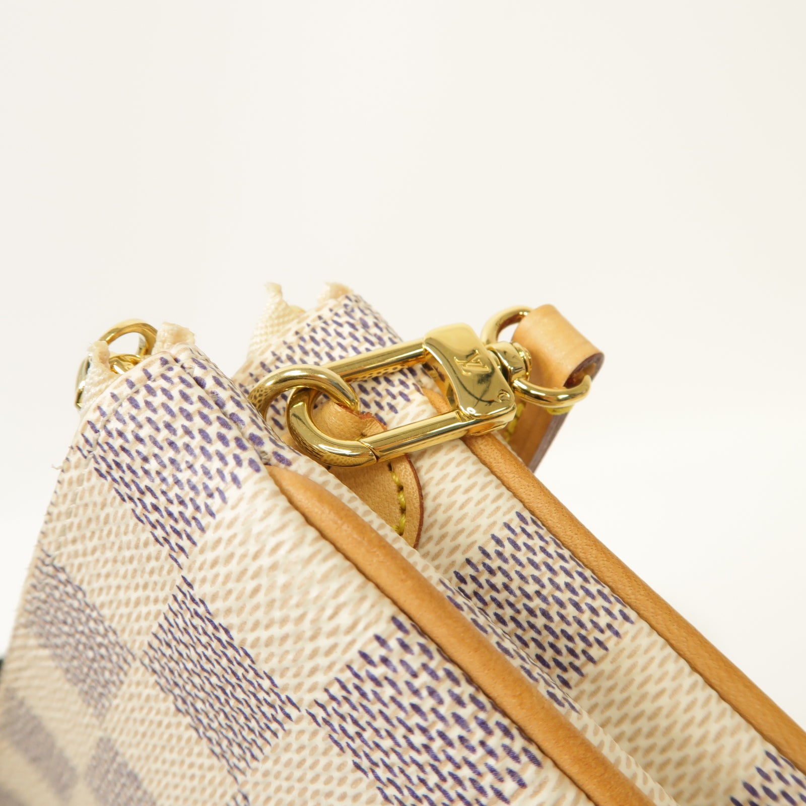 LOUIS VUITTON Damier Azur Double Zip Pochette金扣肩背袋白色