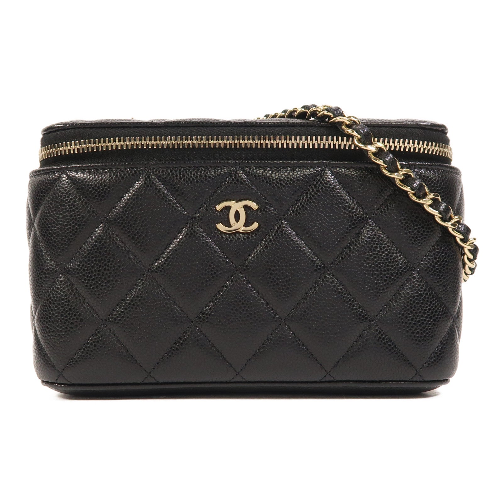 CHANEL 牛皮皮革Vanity Case金扣鏈帶肩背袋