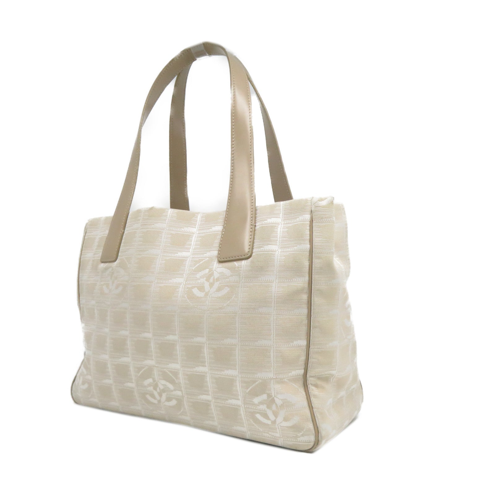 CHANEL 【激減優惠】帆布New Travel Line Totebag金扣肩背袋杏色