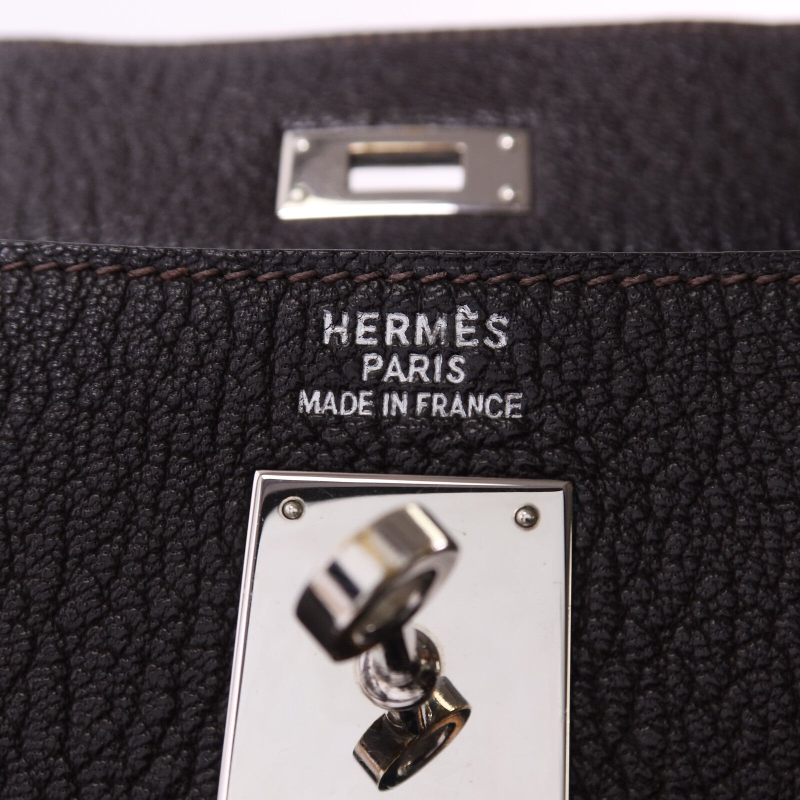 HERMES Chevre皮革Kelly 35銀扣手挽肩背兩用袋Café
