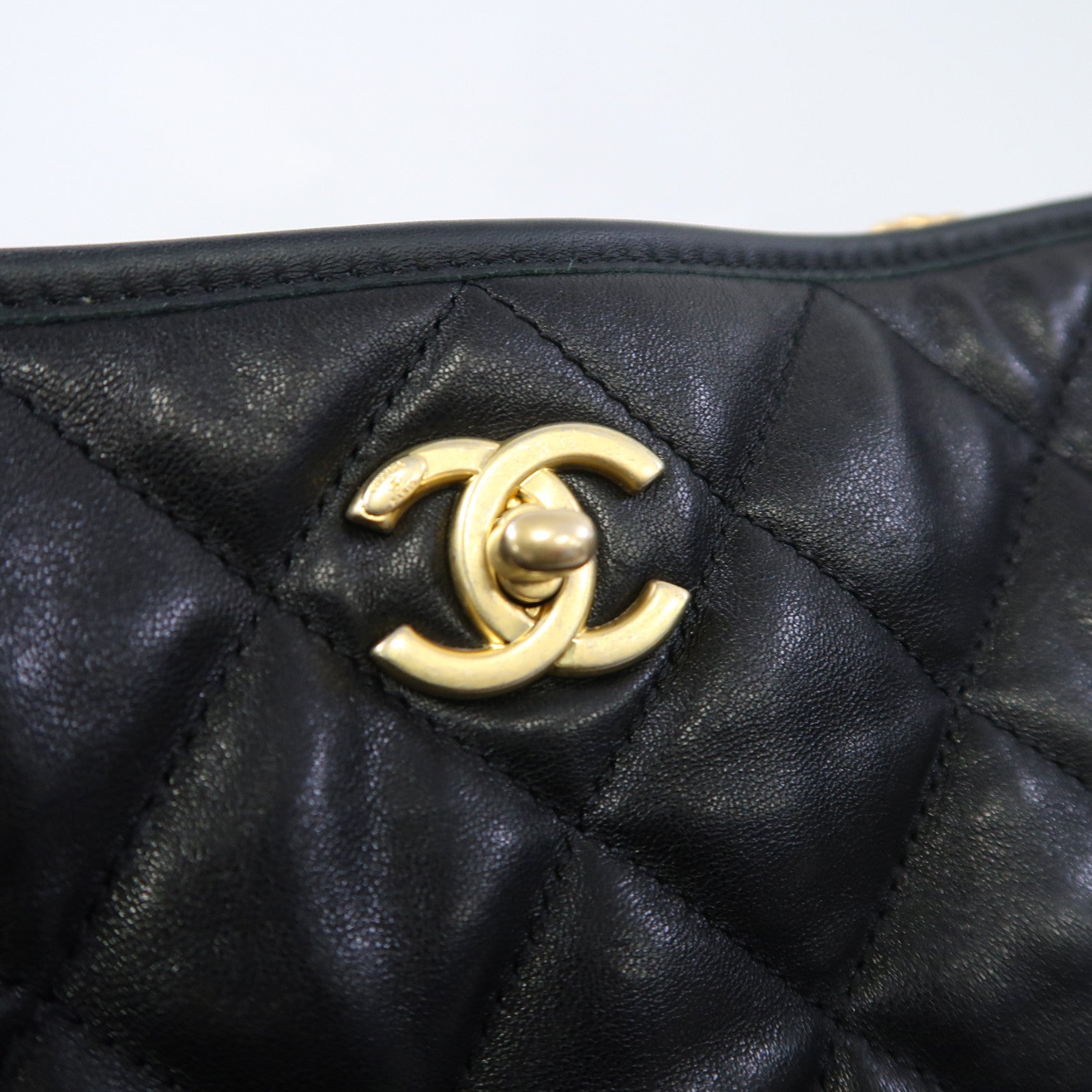 CHANEL 菱格牛皮皮革Tote Bag金扣手挽袋黑色