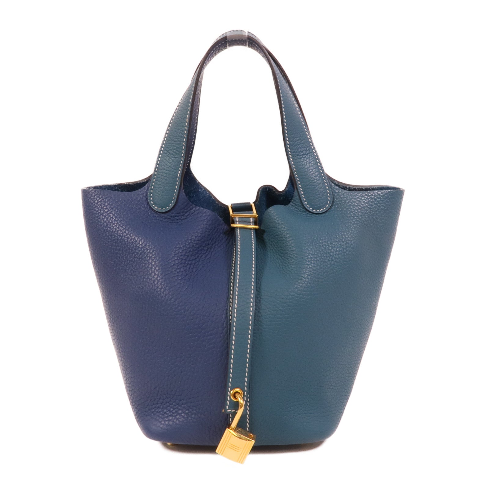 HERMES Clemence皮革Picotin PM手挽袋Deep Blue Vert Bosphore