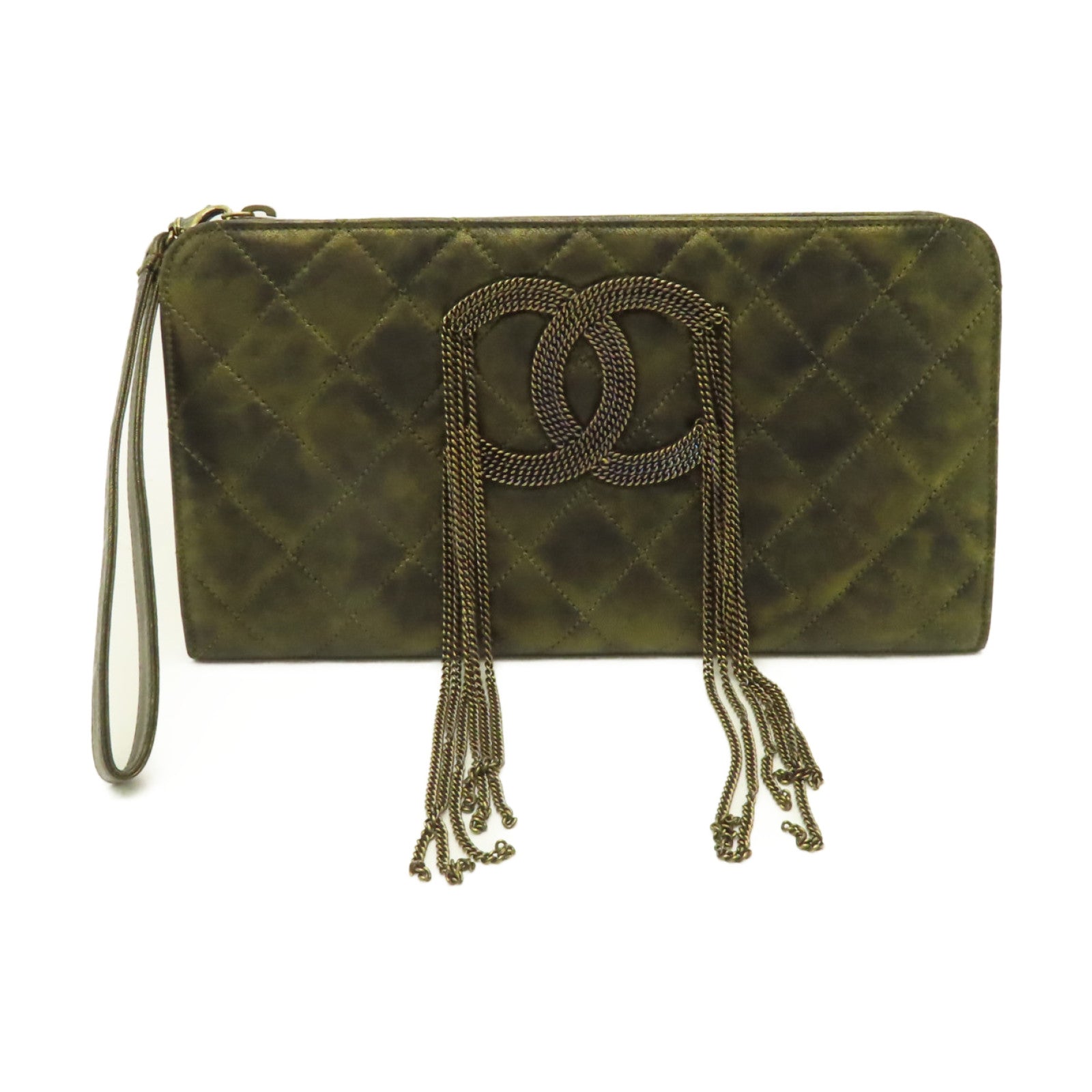 CHANEL **【清倉大減價】菱格牛皮皮革Clutch金扣手拿包金色