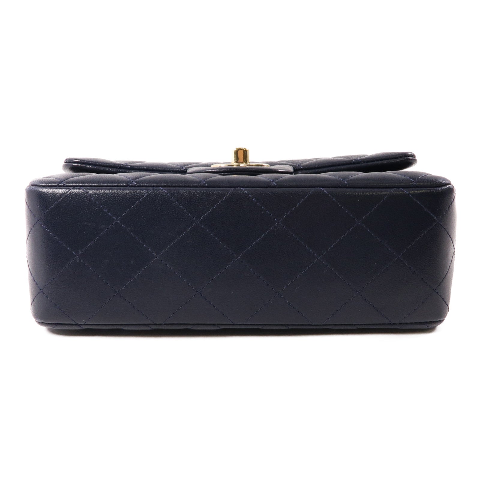 CHANEL 羊皮皮革Classic 20cm金扣鏈帶肩背袋深藍色