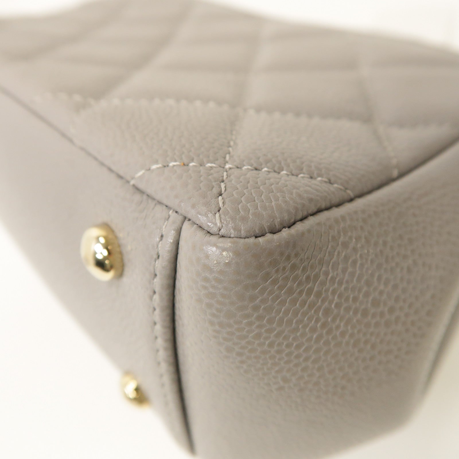 CHANEL 菱格Caviar皮革Chain Shoulder Bag金扣手挽肩背兩用袋灰色