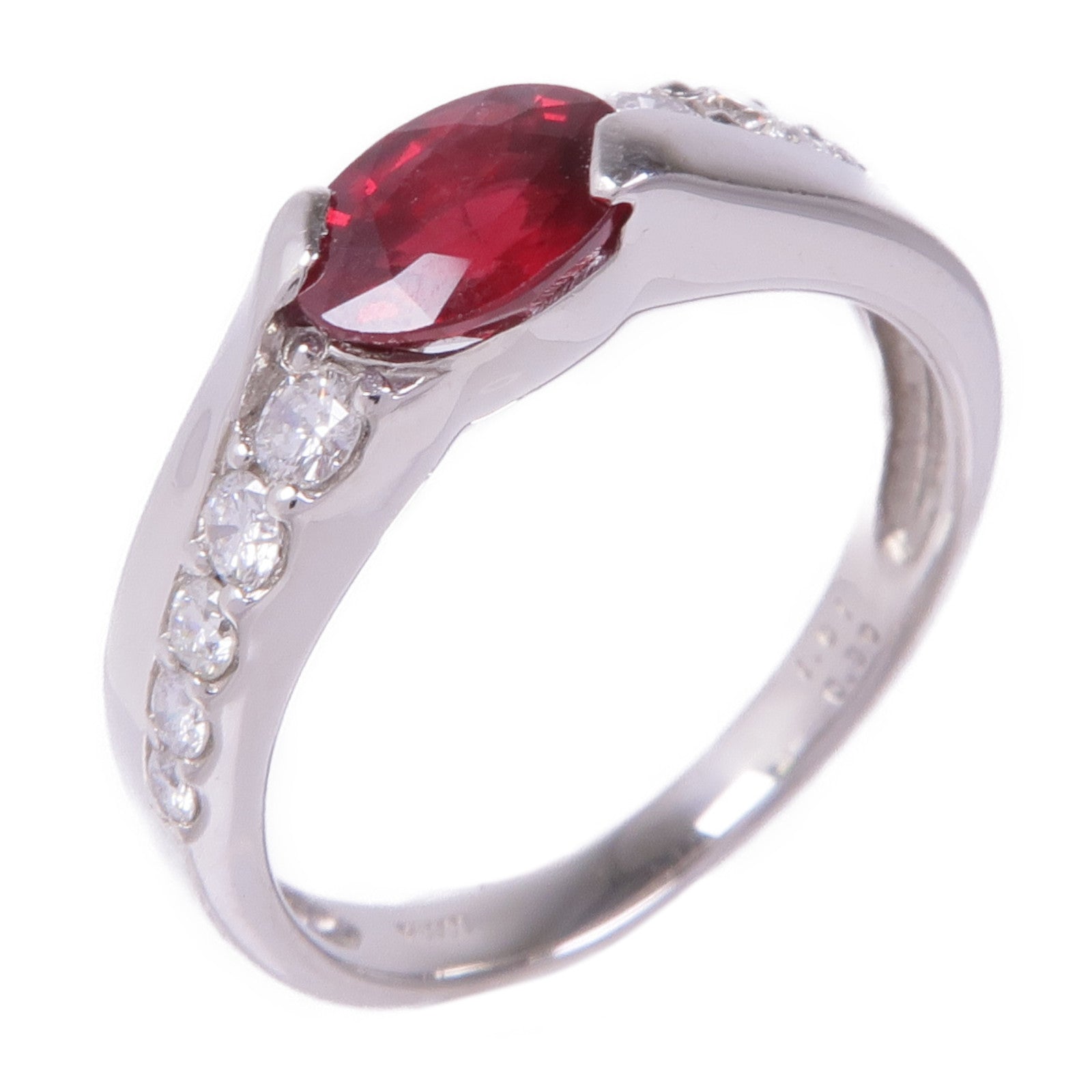 JEWELRY PT900鉑金Ruby Diamond Ring紅寶石/鑽石戒指US#6.75