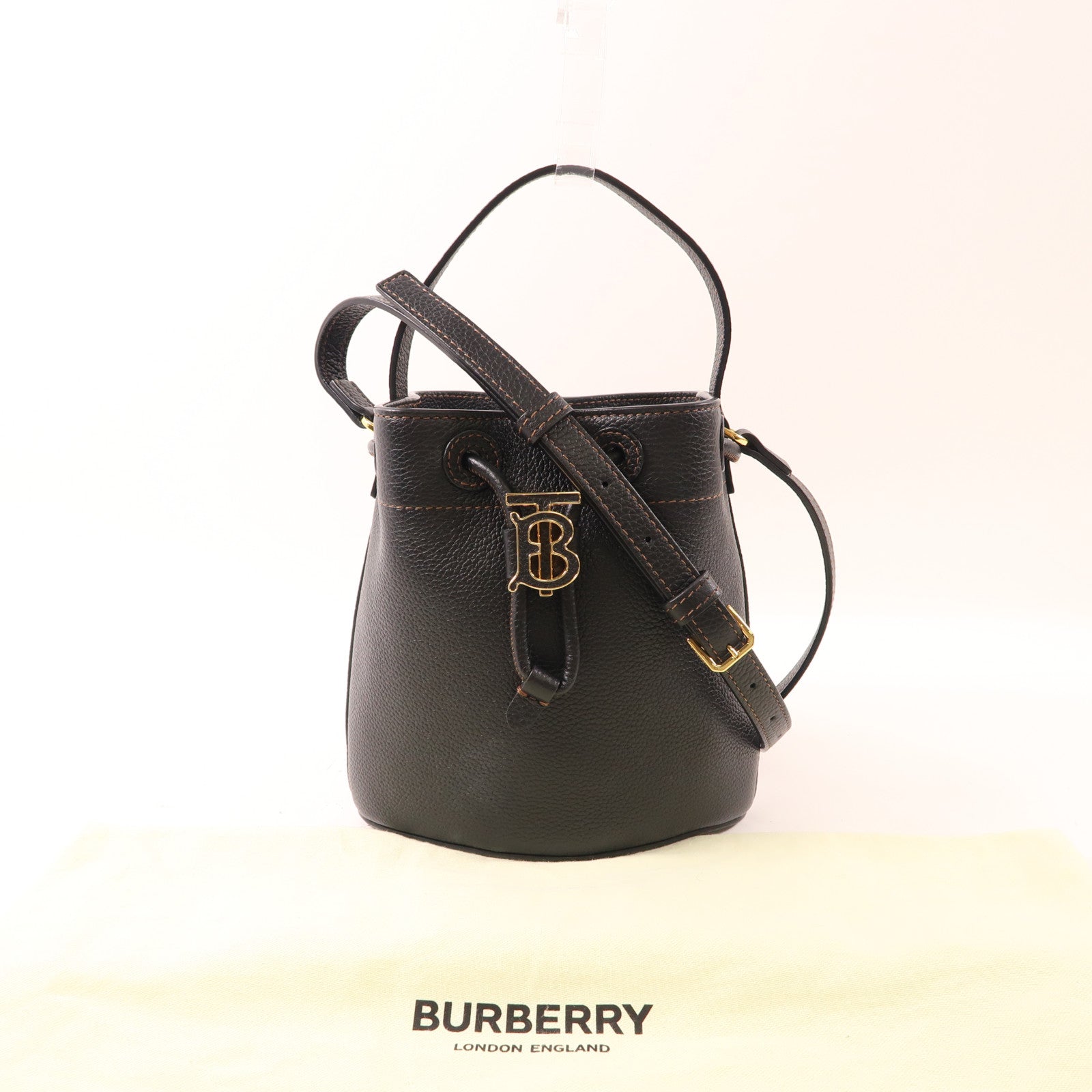 BURBERRY 牛皮皮革金扣2Way Bag手挽肩背兩用袋黑色