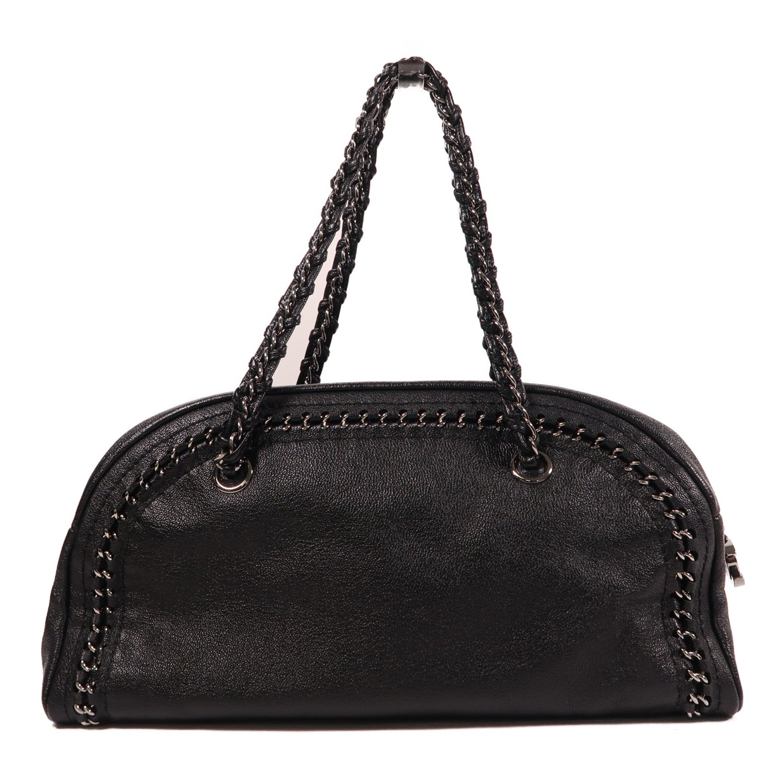 CHANEL 羊皮皮革Luxe ligne bowler bag銀扣肩背袋黑色