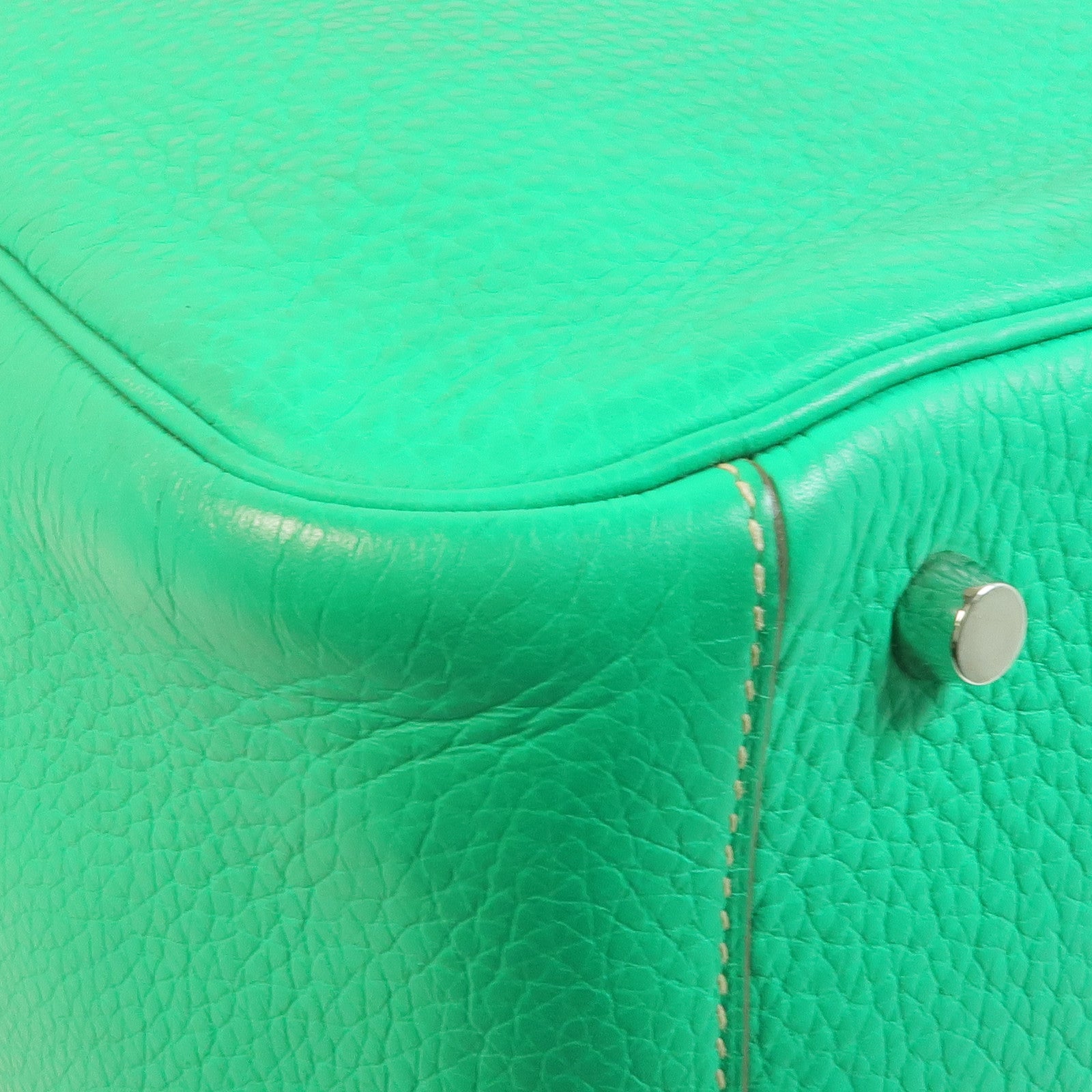 HERMES Clemence皮革Lindy 34銀扣手挽肩背兩用袋Menthe/Gris Tourterelle