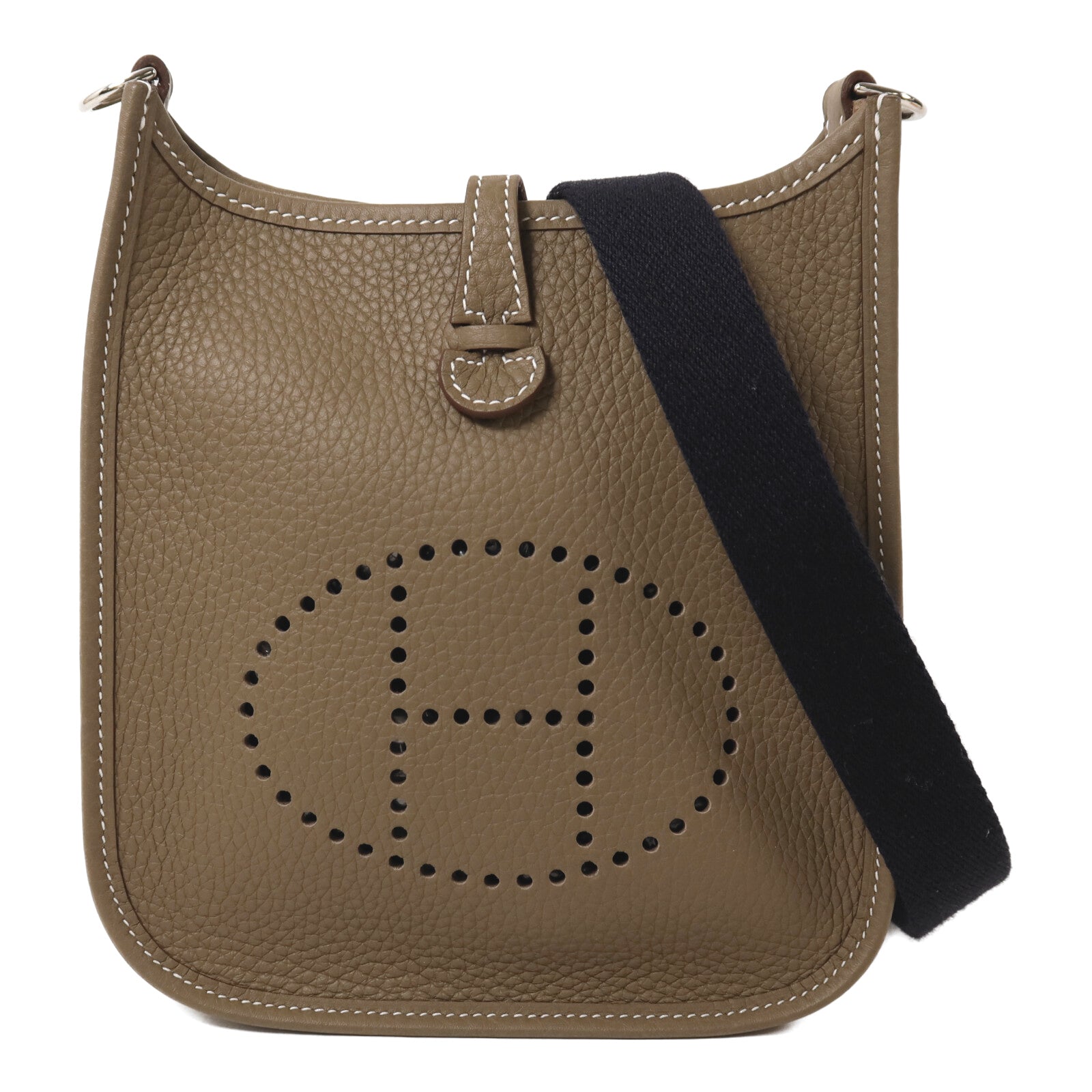 HERMES Clemence皮革Evelyne TPM銀扣肩背袋Etoupe