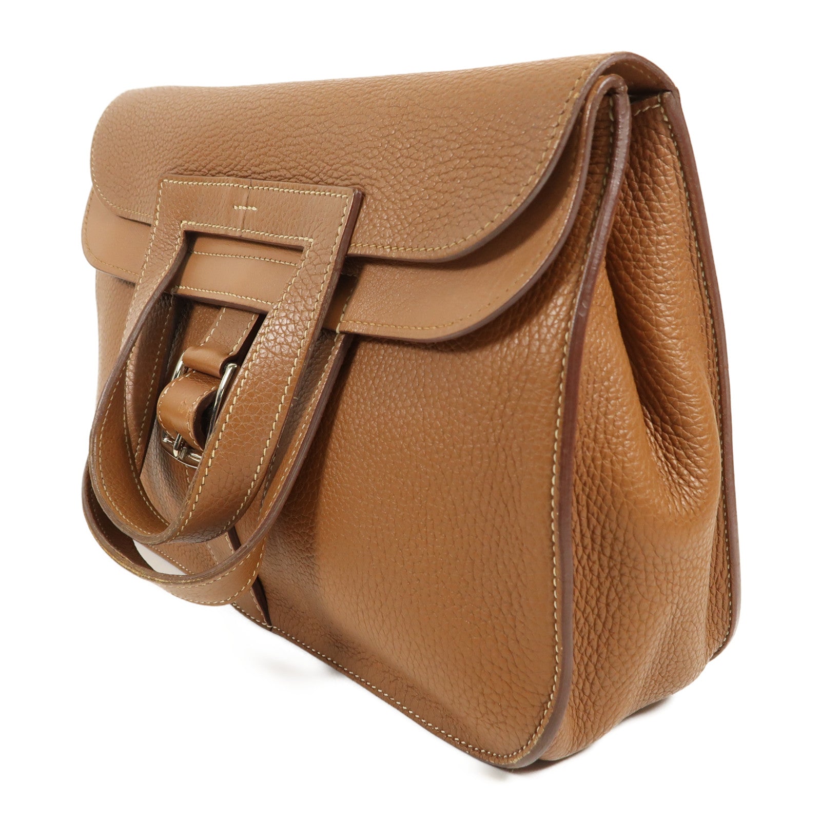 HERMES Clemence皮革Halzan 31銀扣手挽肩背兩用袋Gold