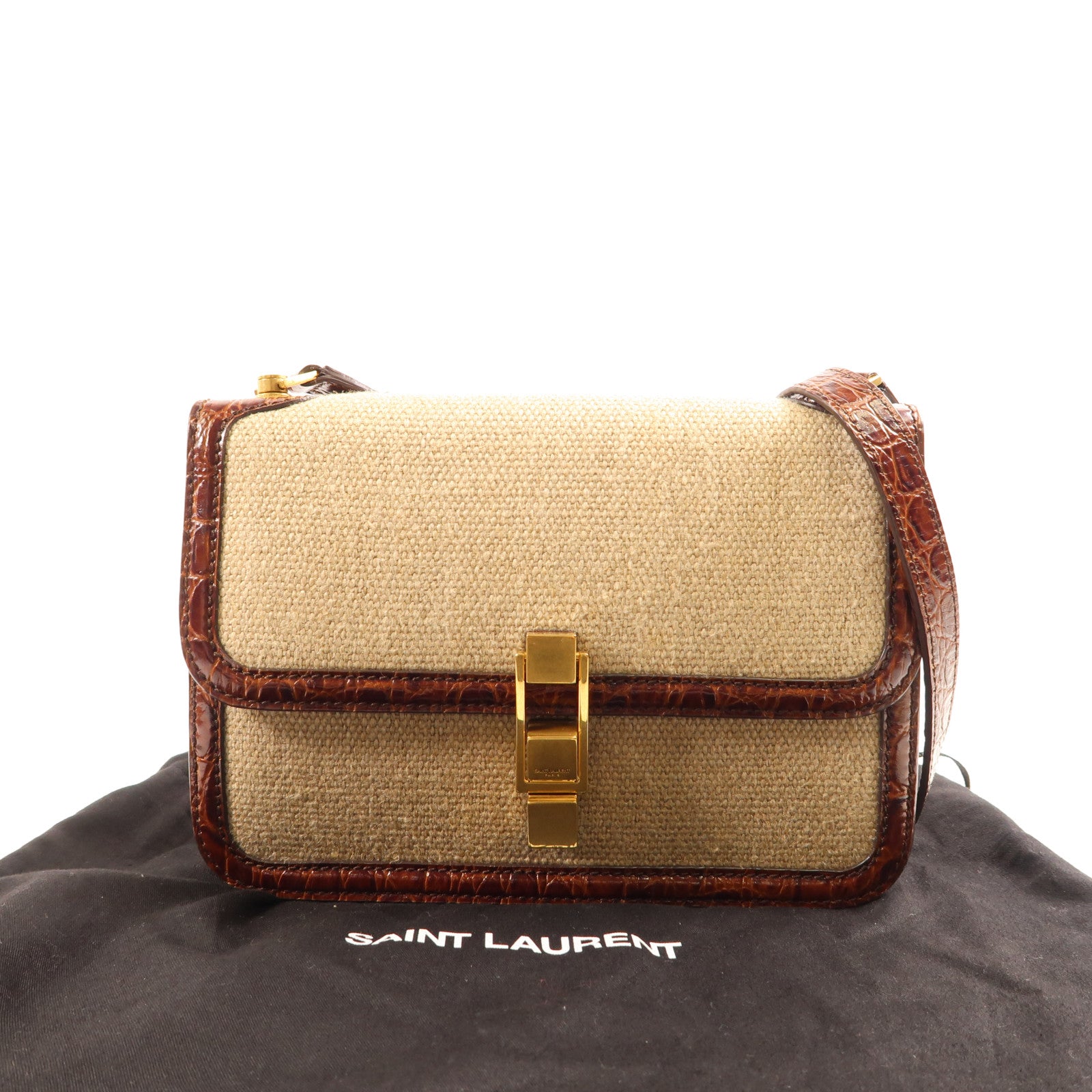 SAINT LAURENT 帆布Lecarre金扣肩背袋