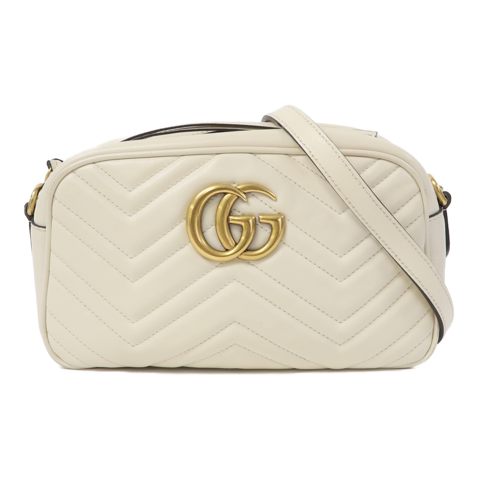 GUCCI 牛皮皮革GG Marmont金扣鏈帶肩背袋白色