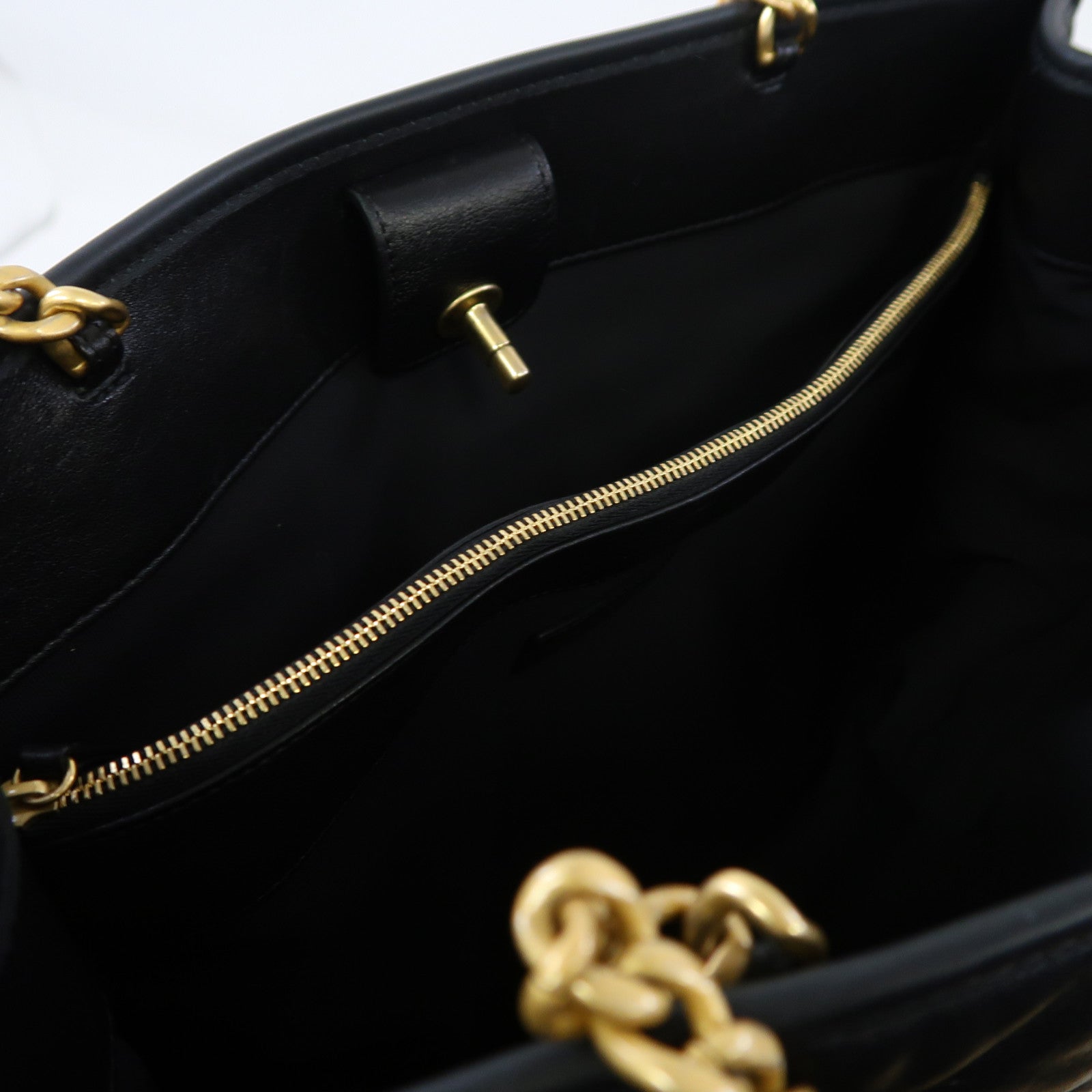 CHANEL 菱格牛皮皮革Tote Bag金扣手挽袋黑色