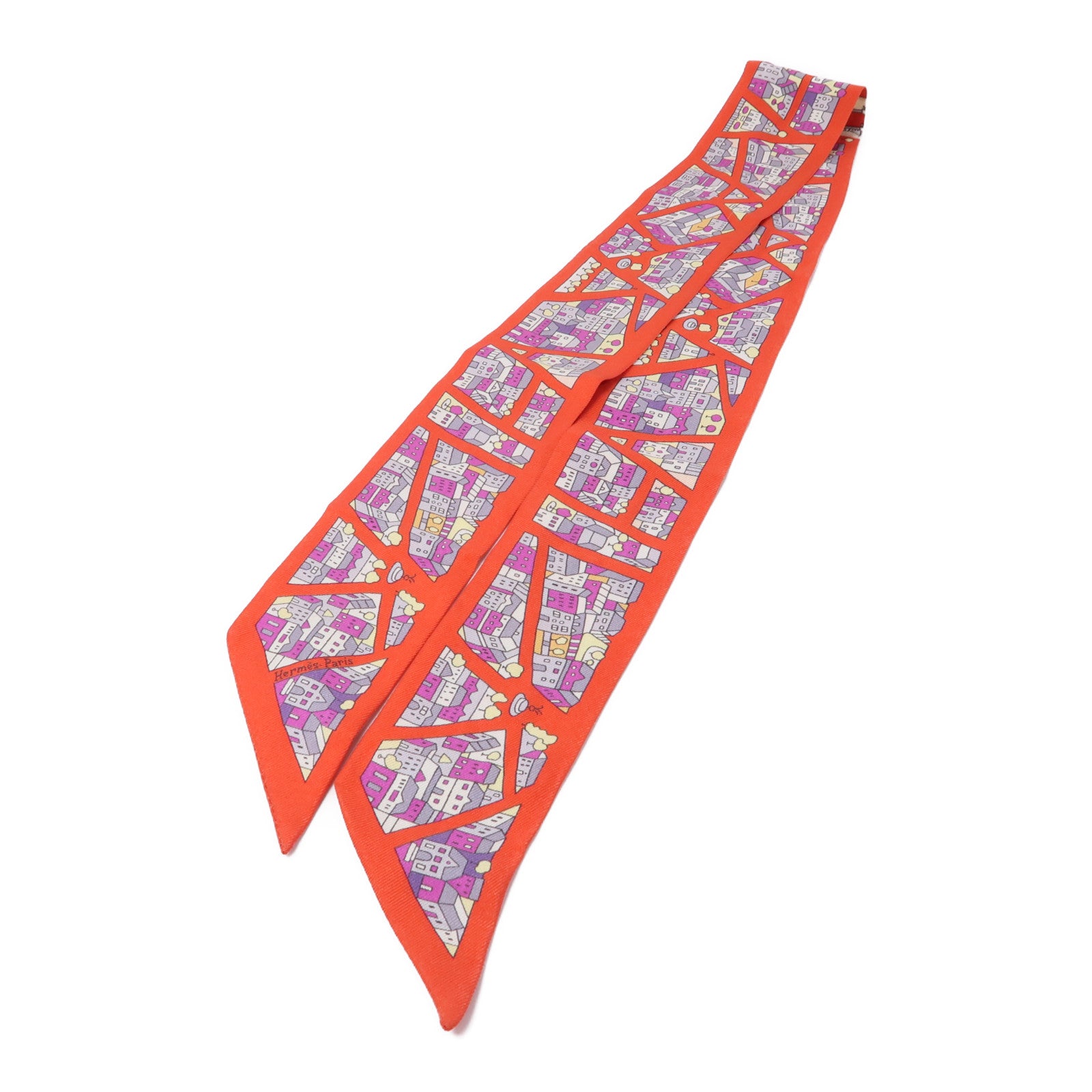 HERMES 絲質Twilly絲巾紅色