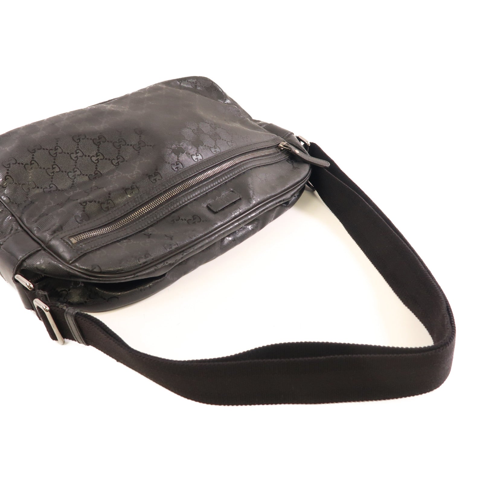 GUCCI 塗層帆布Shoulder Bag銀扣肩背袋