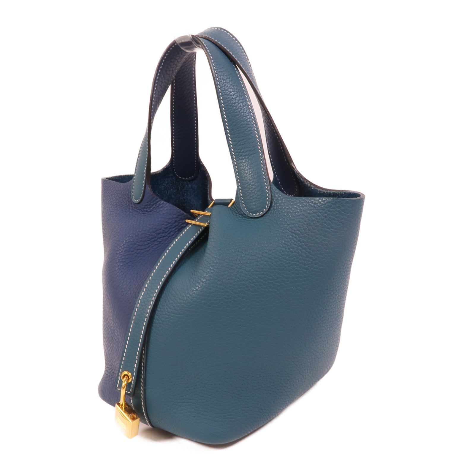 HERMES Clemence皮革Picotin PM手挽袋Deep Blue Vert Bosphore