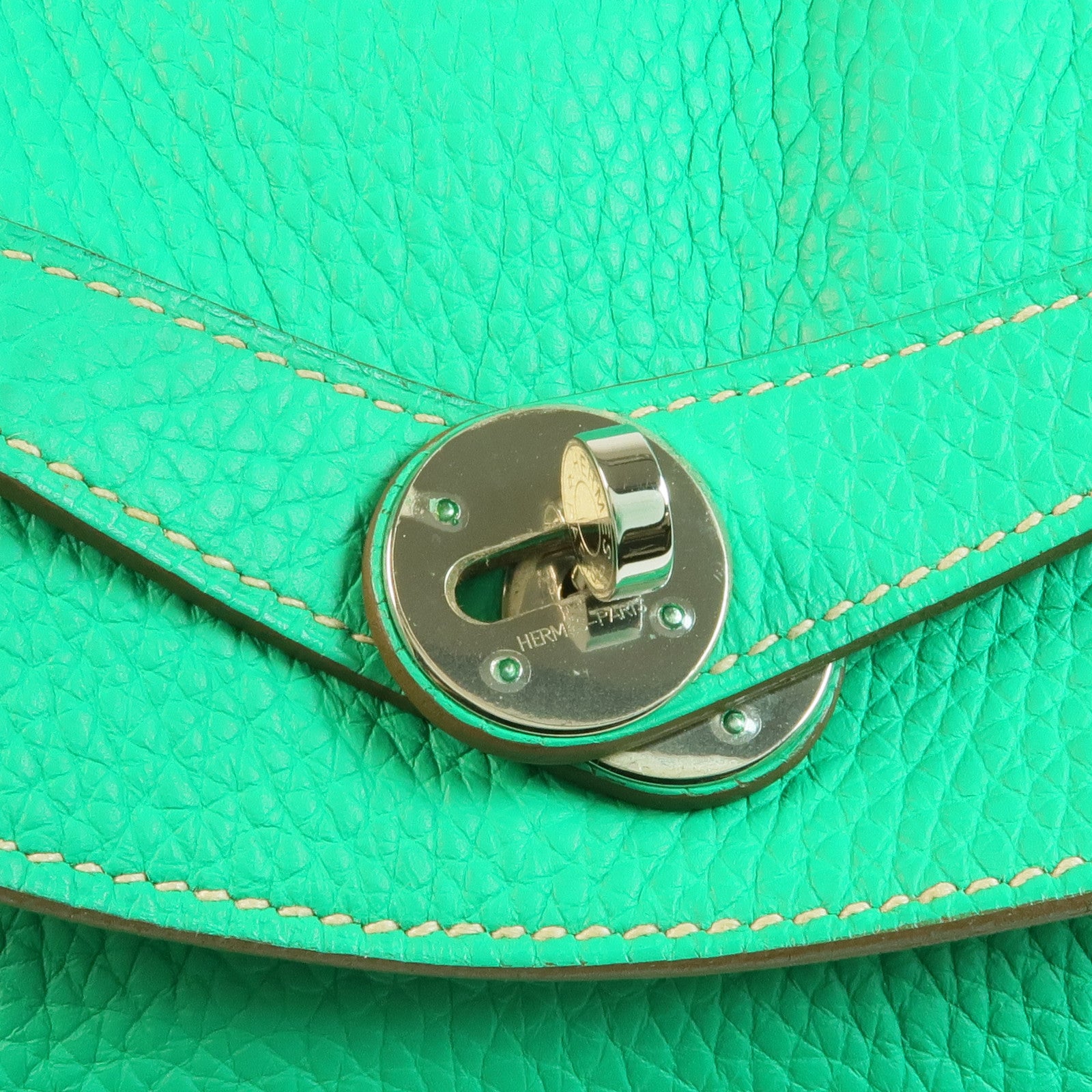 HERMES Clemence皮革Lindy 34銀扣手挽肩背兩用袋Menthe/Gris Tourterelle