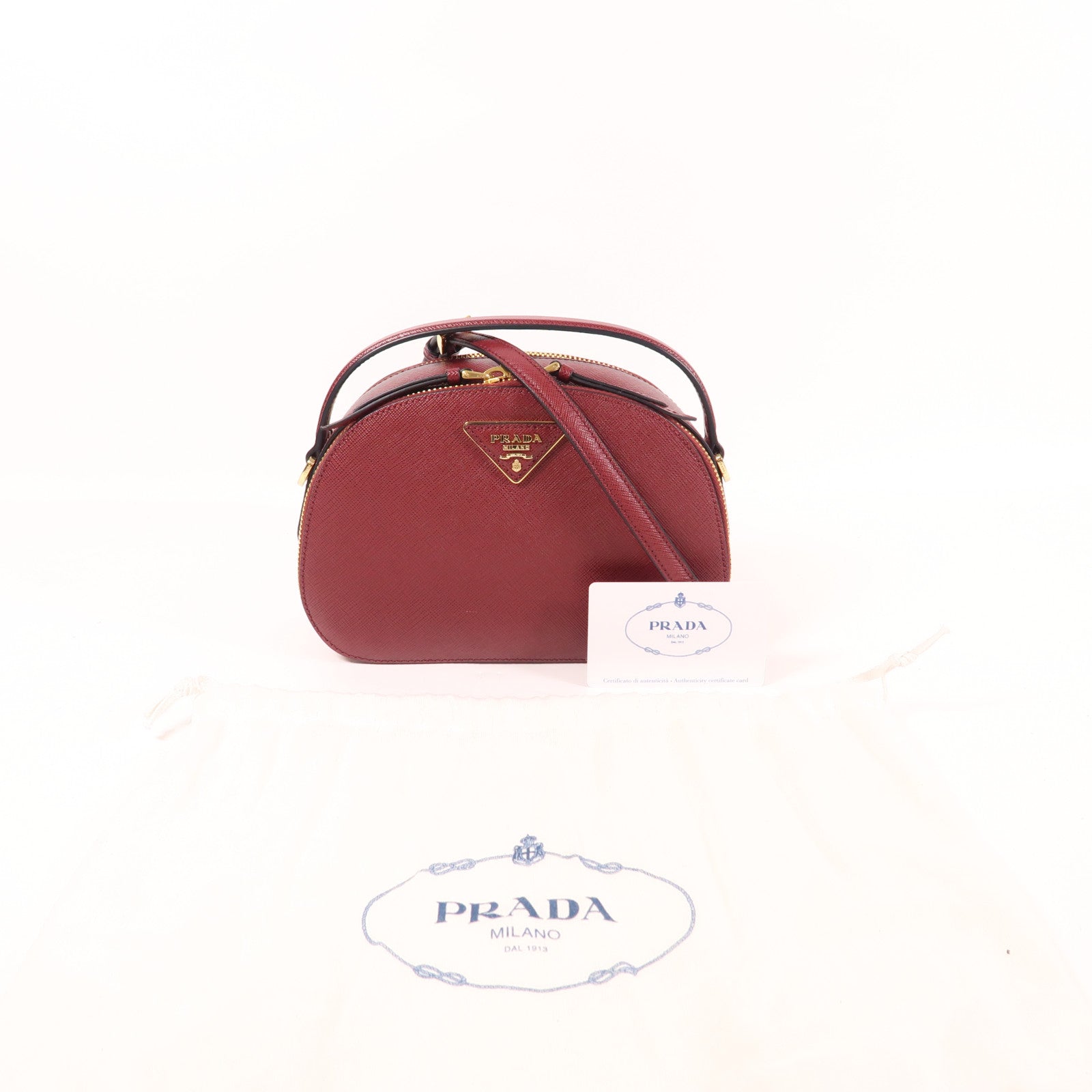 PRADA Saffiano皮革Odette金扣手挽肩背兩用袋