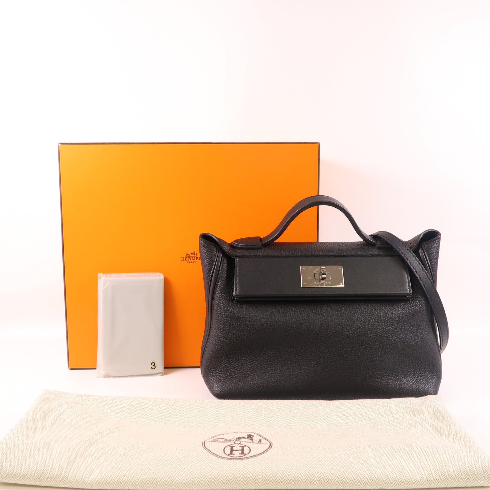 HERMES Togo皮革24/24 29cm銀扣手挽肩背兩用袋Noir