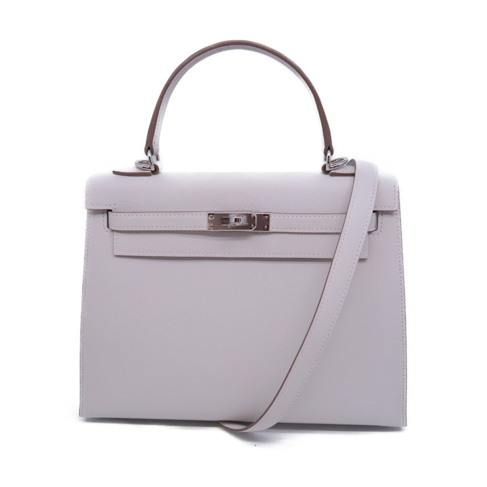 HERMES 【激減優惠】HERMES Epsom皮革Kelly 25銀扣手挽肩背兩用袋白色