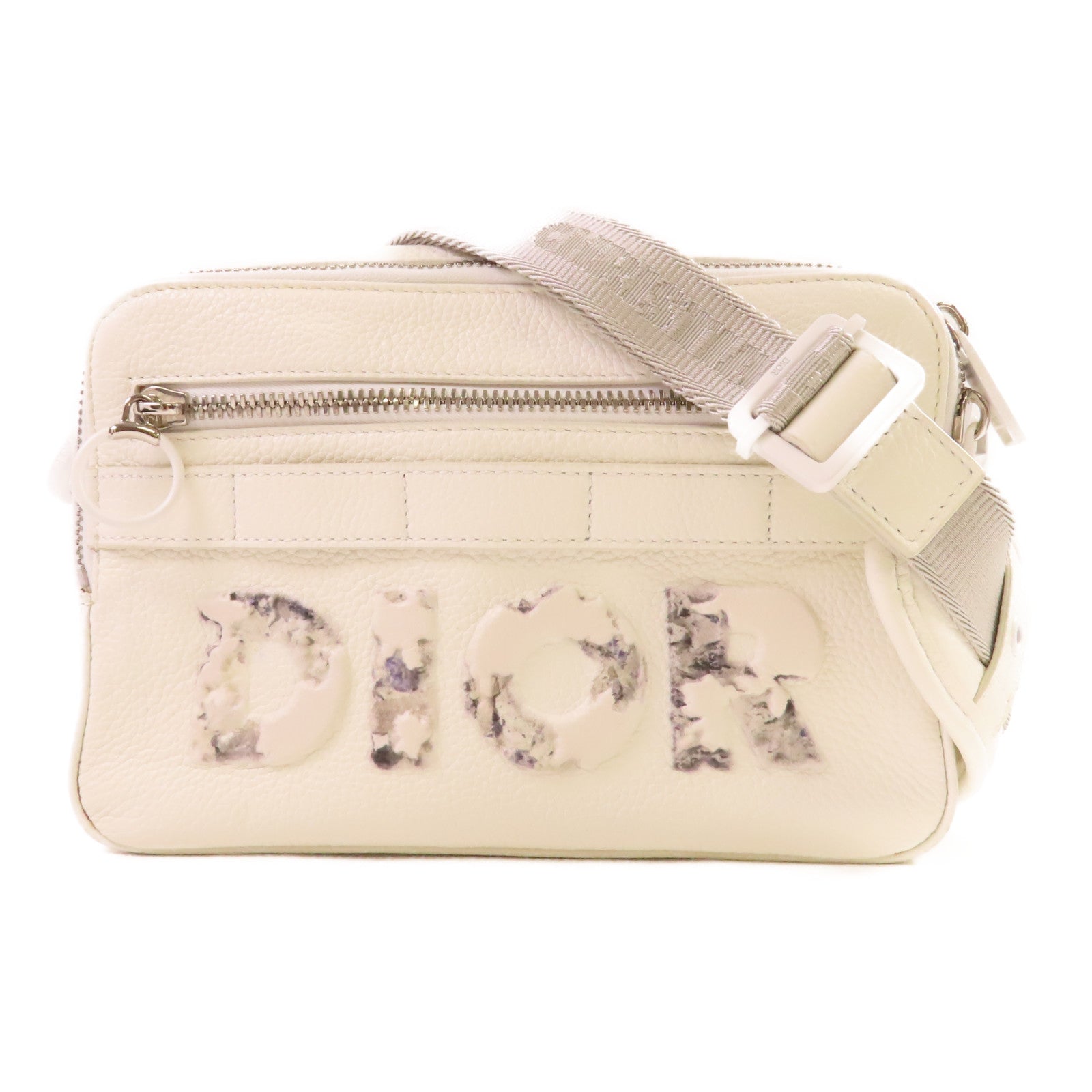 Dior 牛皮皮革Dior x Daniel Arsham Crossbody Bag銀扣肩背袋白色