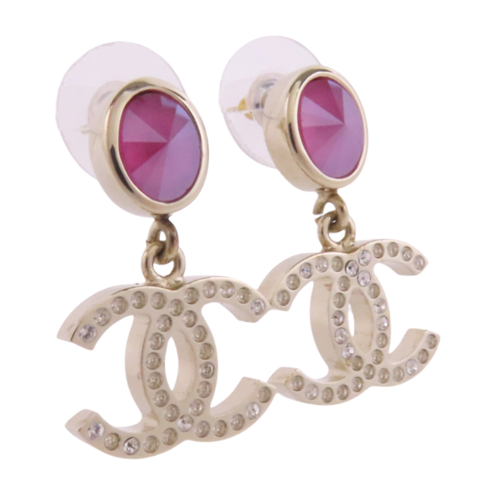 CHANEL 金屬/水鑽Earrings銀扣耳環