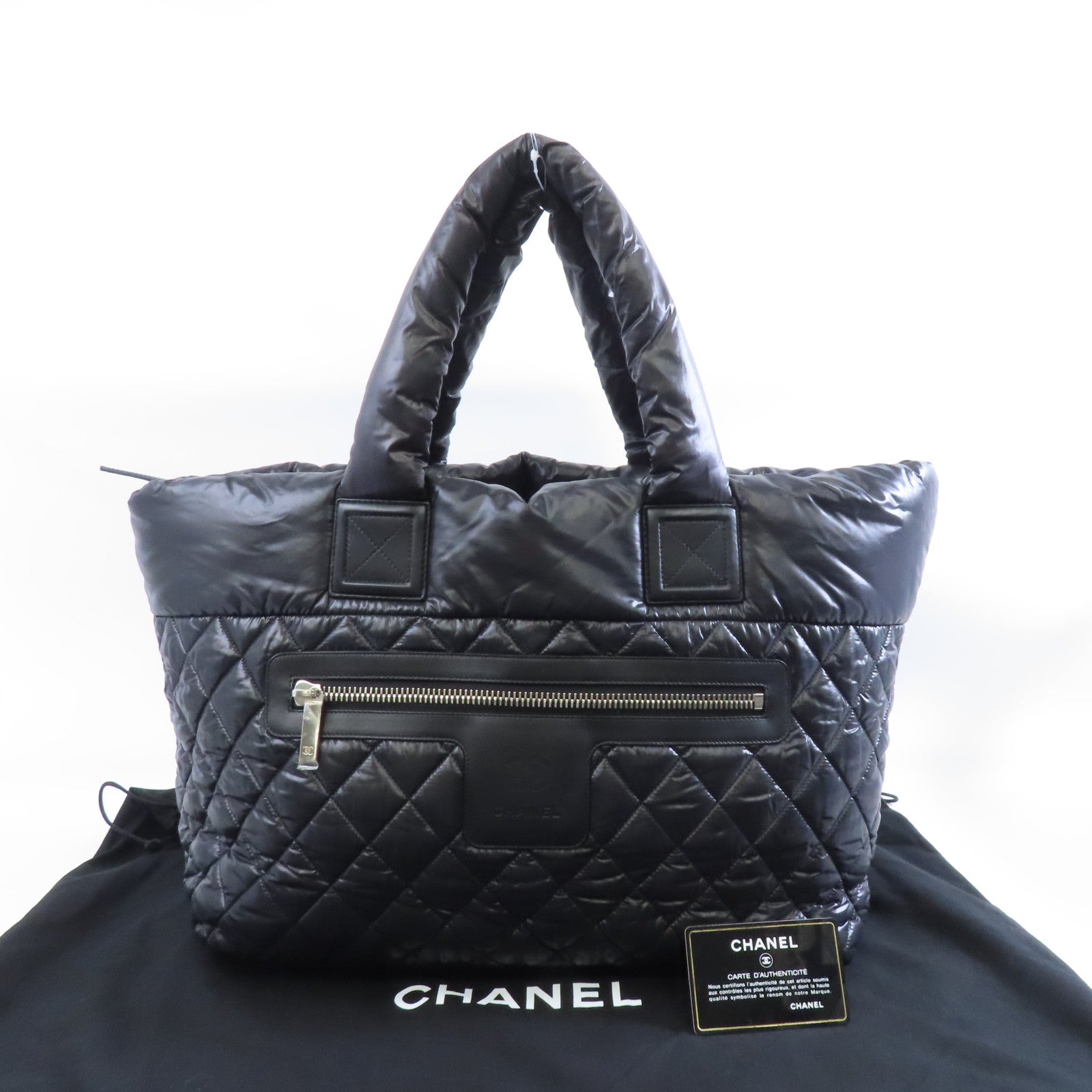 CHANEL 菱格尼龍CoCo Cocoon銀扣手挽袋黑色