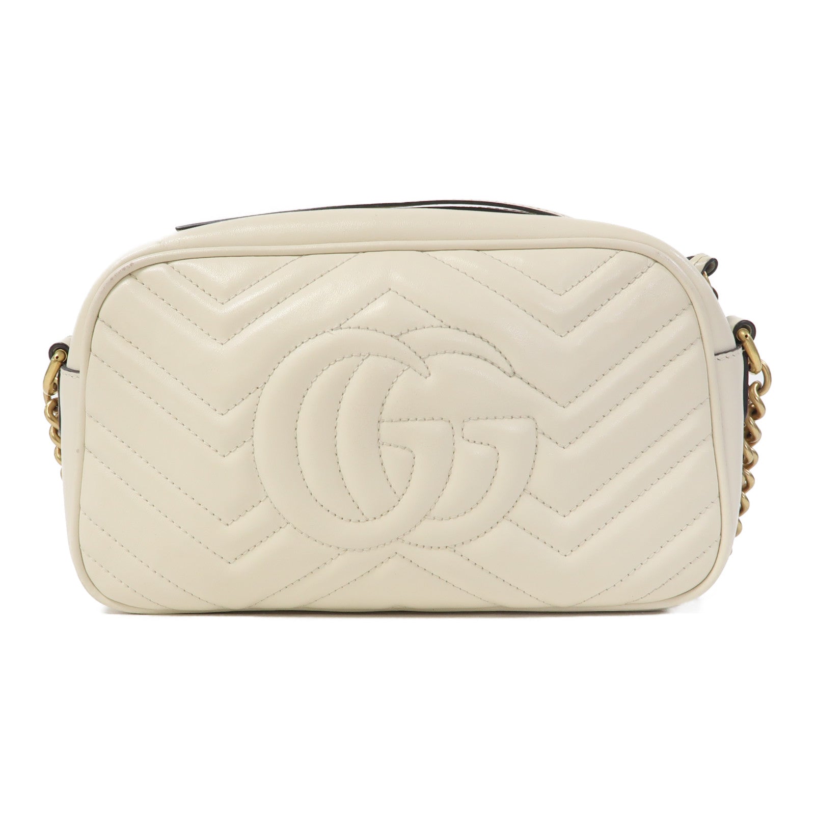 GUCCI 牛皮皮革GG Marmont金扣鏈帶肩背袋白色